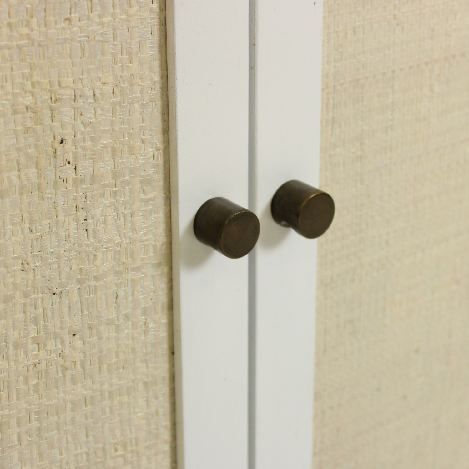 Raffia Paneled 2 Door Storage Cabinet, White