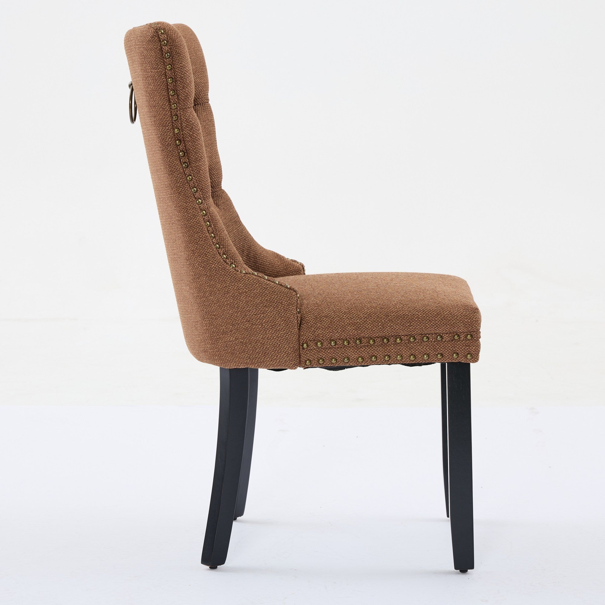 Rosewick Modern Tufted Linen Nailhead Trim Solid Wood Upholstered Dining Chair with Black Legs, Set of 2
