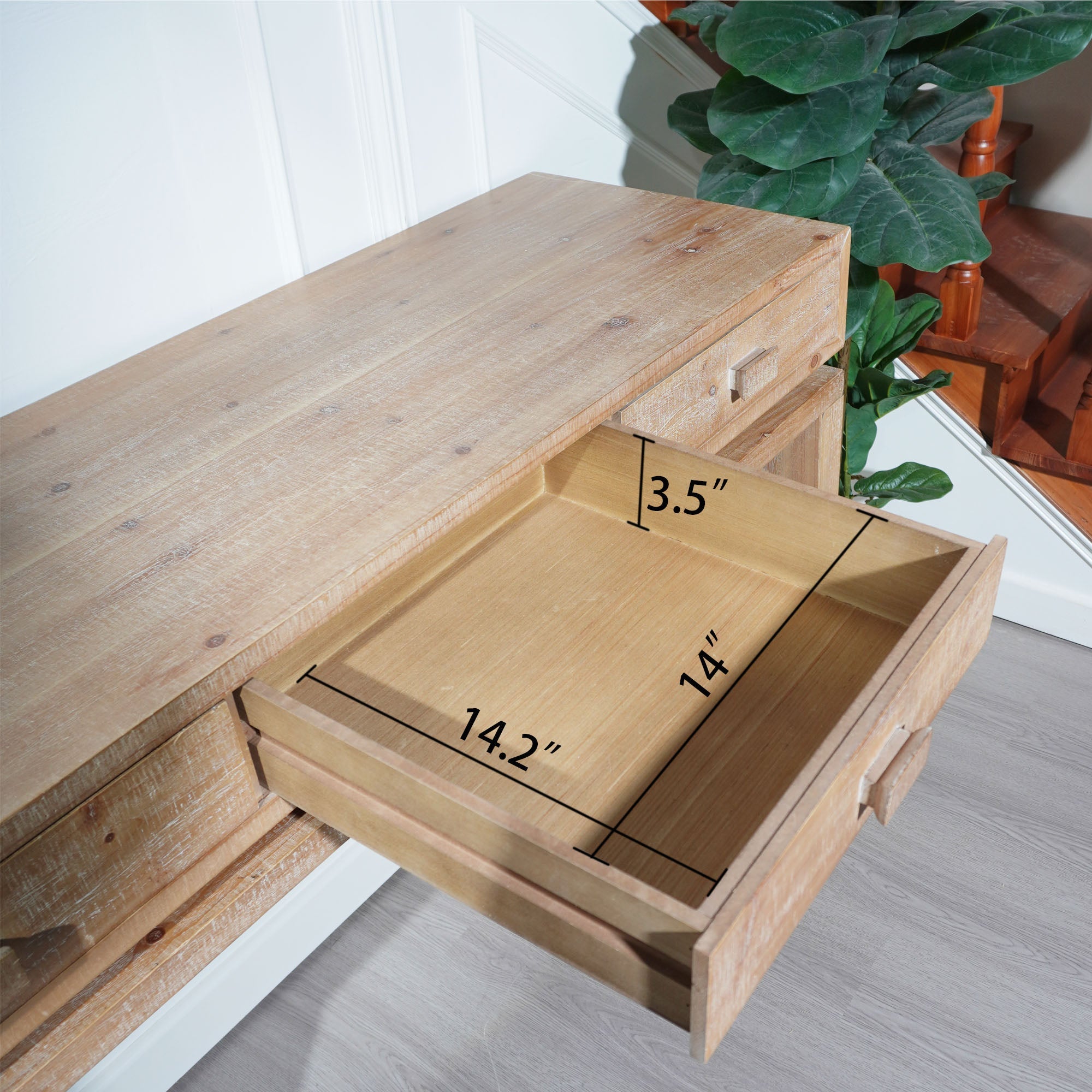 Rustic Natural & Light Brown Finish Wood Console Table with 3 Drawers