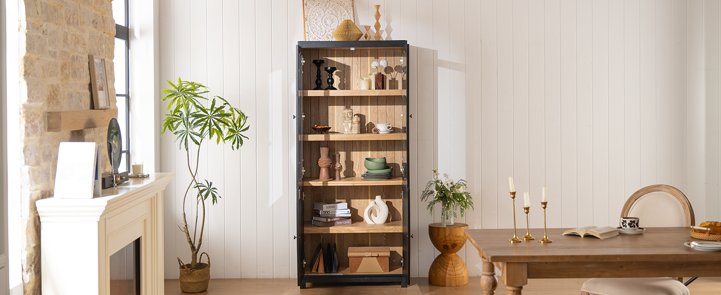 Mid-Century Modern Style Tall Display Cabinet with Glass Doors