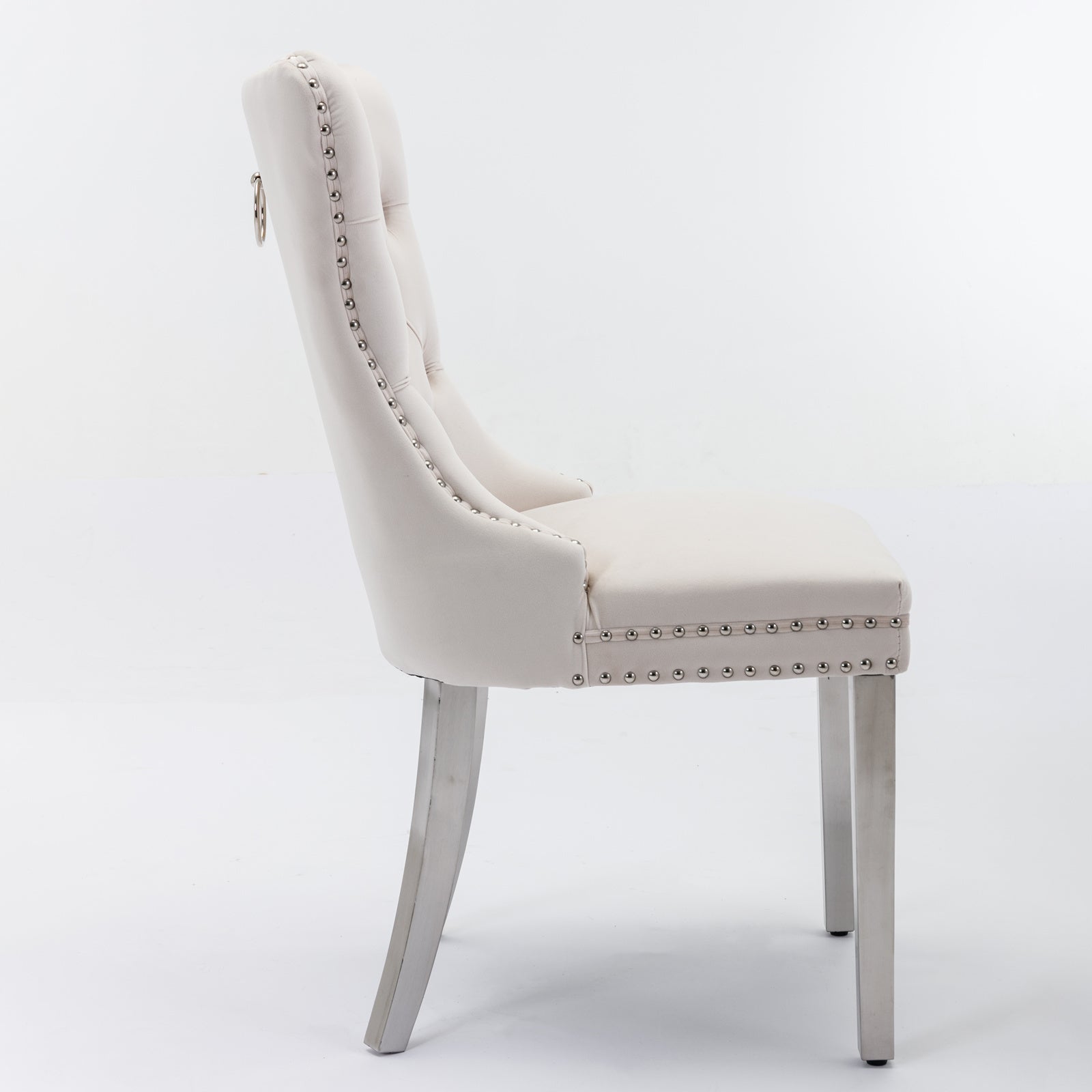 Rosewick Modern Tufted Velvet Nailhead Trim Solid Wood Upholstered Dining Chair with Chrome Stainless Steel Plating Legs, Set of 2