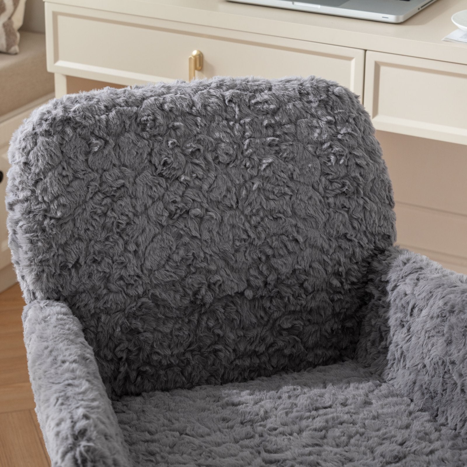 Faux Rabbit Hair Office Chair with Golden Metal Base, Adjustable Swivel