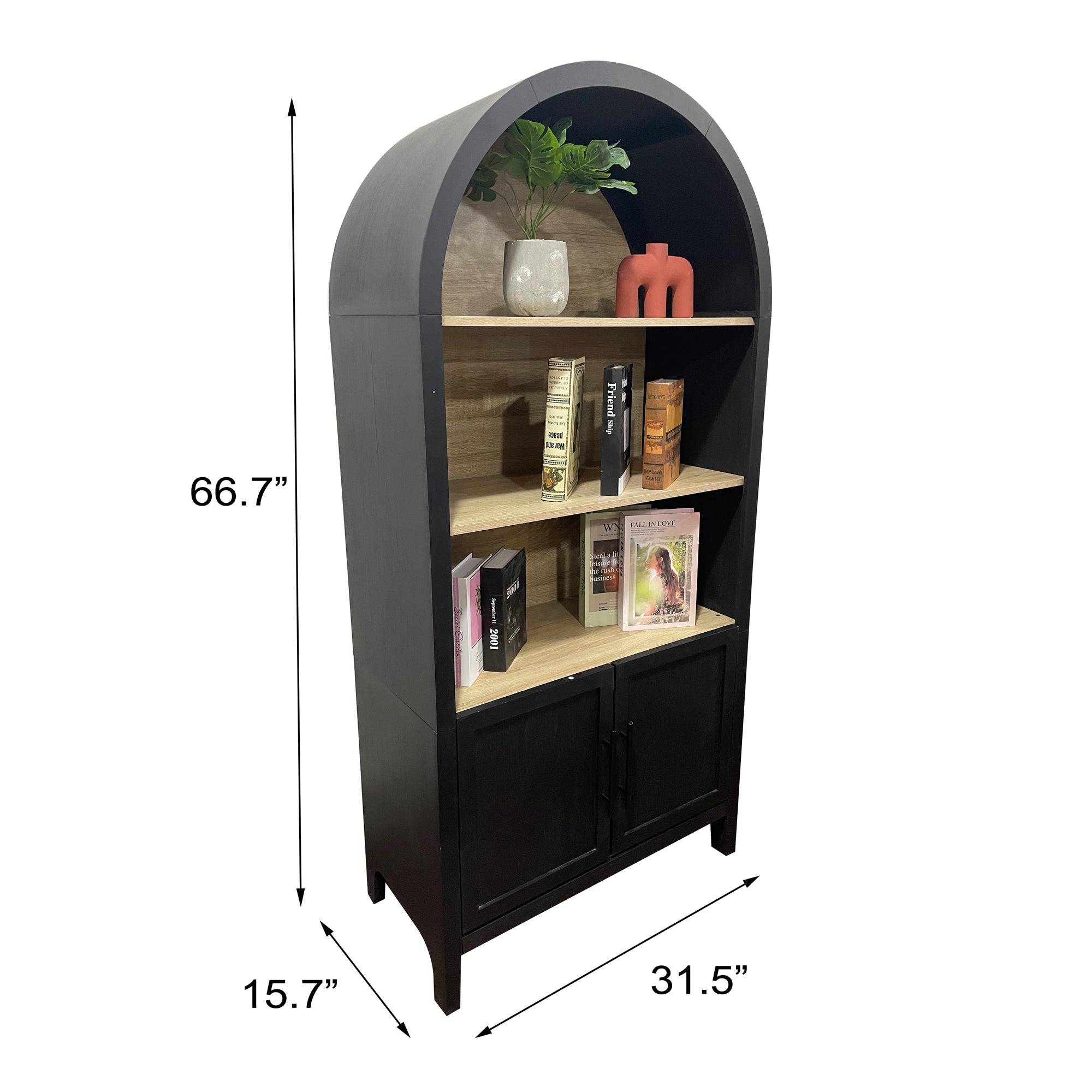 Grantham Arched 3-Tier Bookcase Cabinet with Door