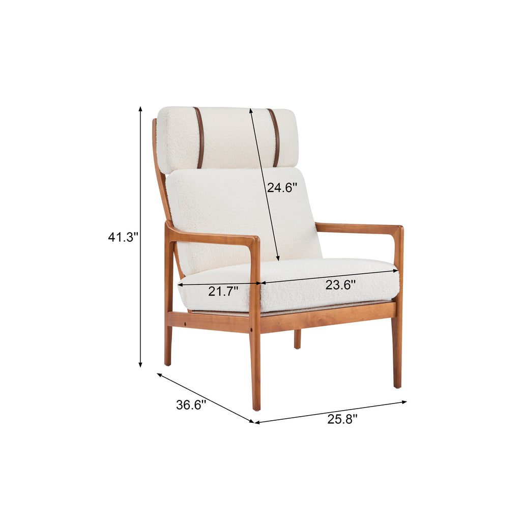 Birchmere Mid Century Modern Accent Armchair, Solid Wood Frame with High Back & Upholstered Cushions