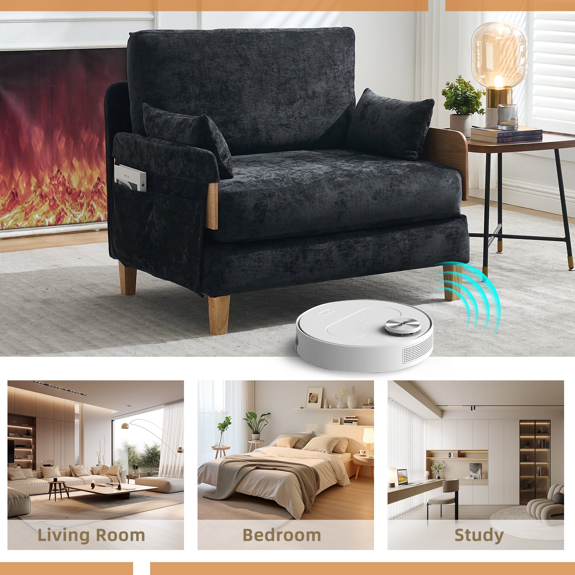 Mid-Century Modern Chenille Foldable Sofa Bed Recliner