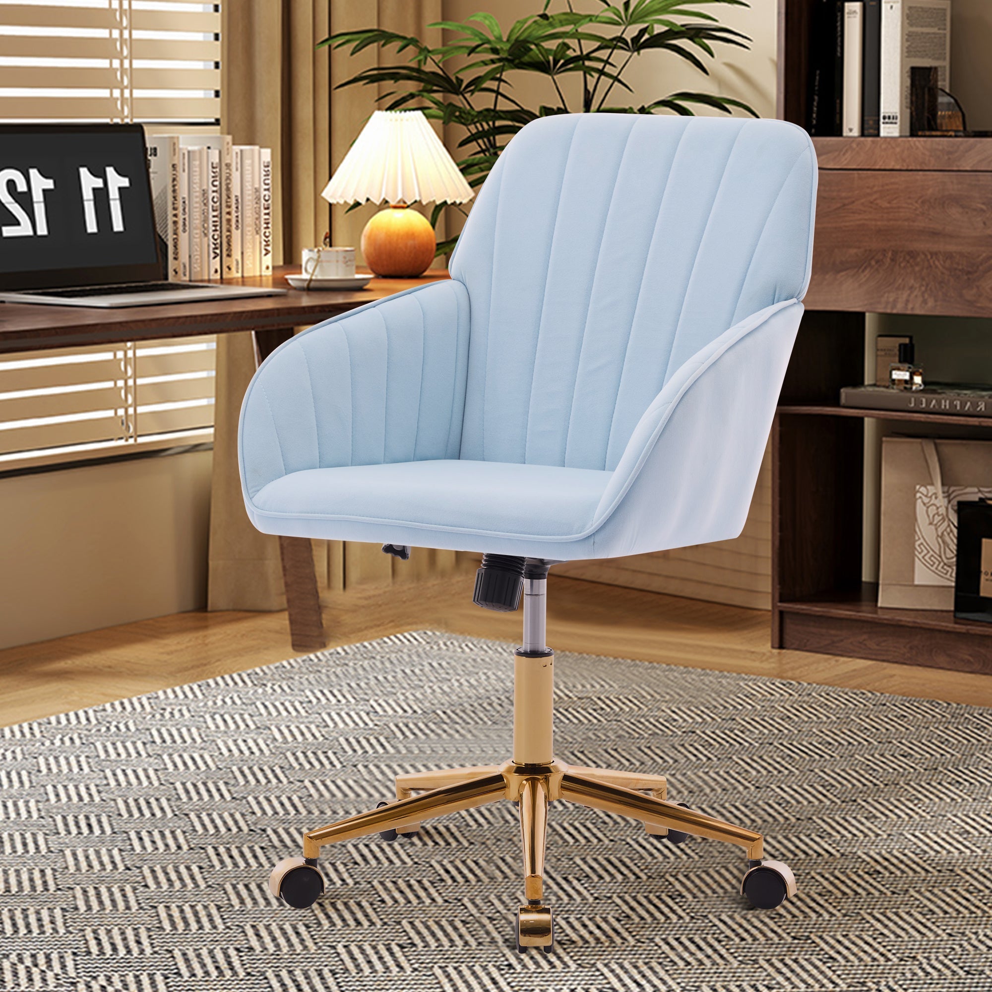 Adjustable Ergonomic Swivel Chair with Golden Base
