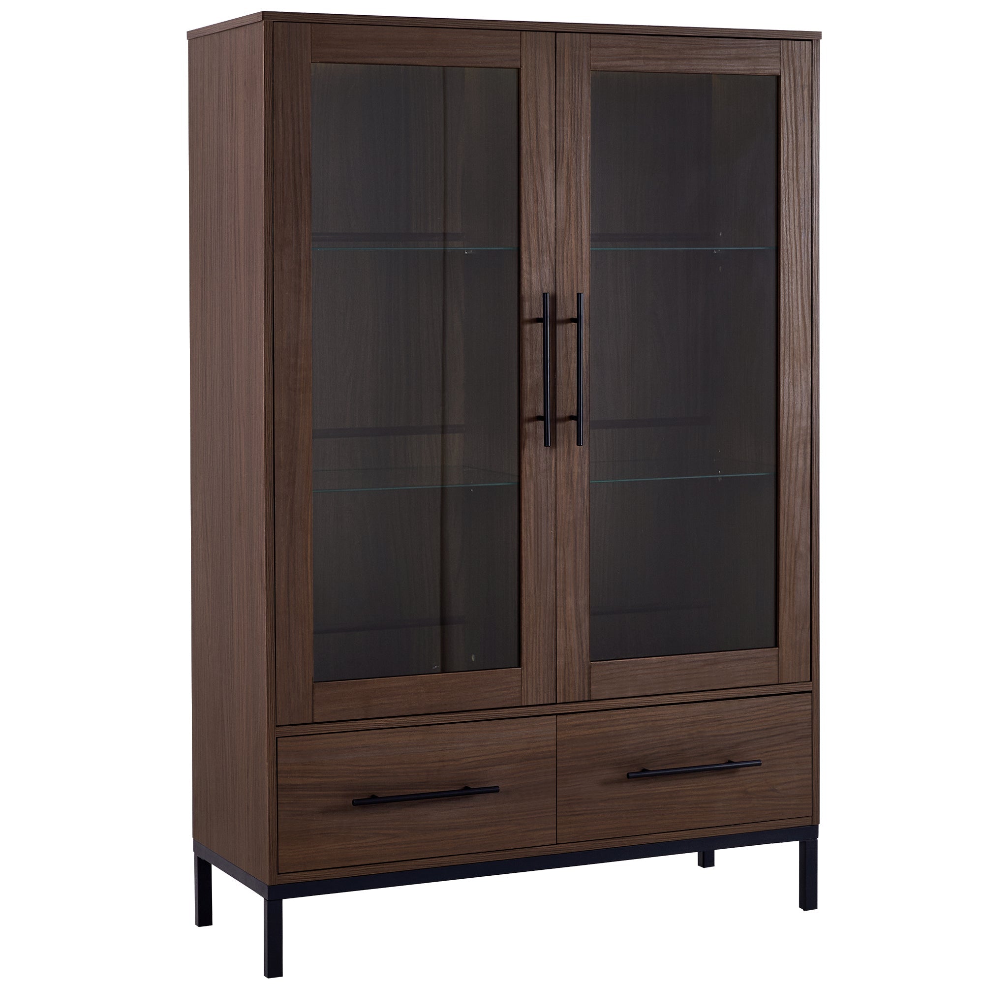 Wide Farmhouse Storage Cabinet with 4-Tier Adjustable Glass Shelves
