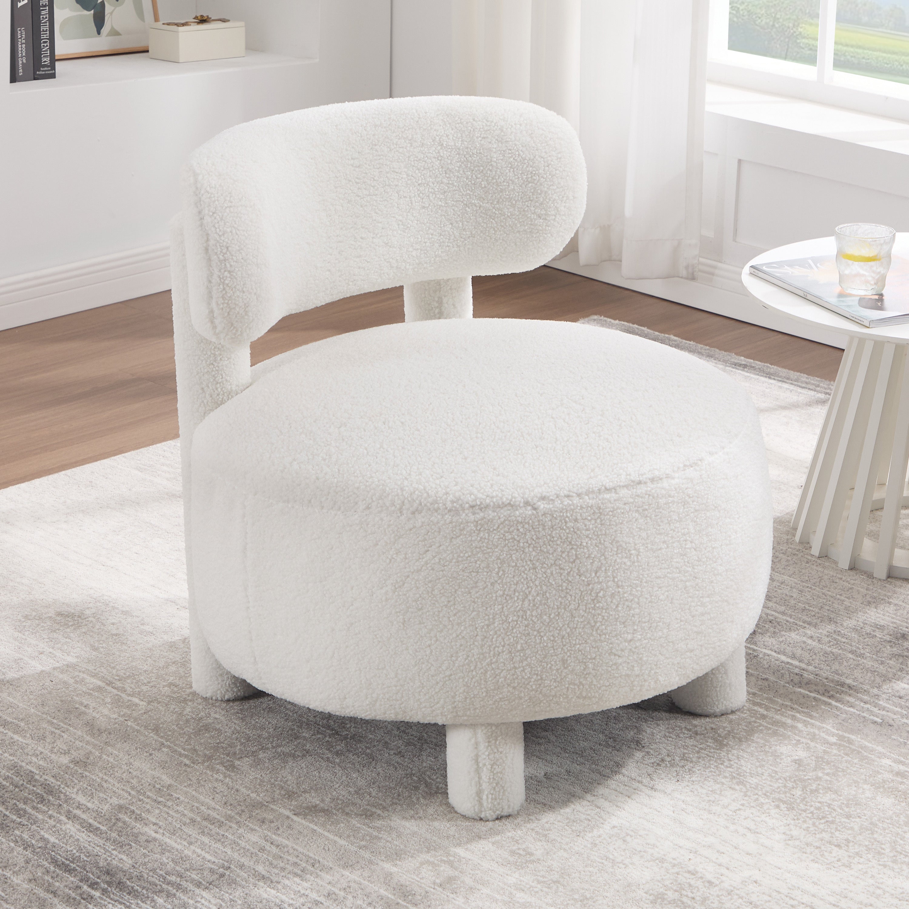 Armless Accent Chair with Curved Backrest and Solid Wooden Legs