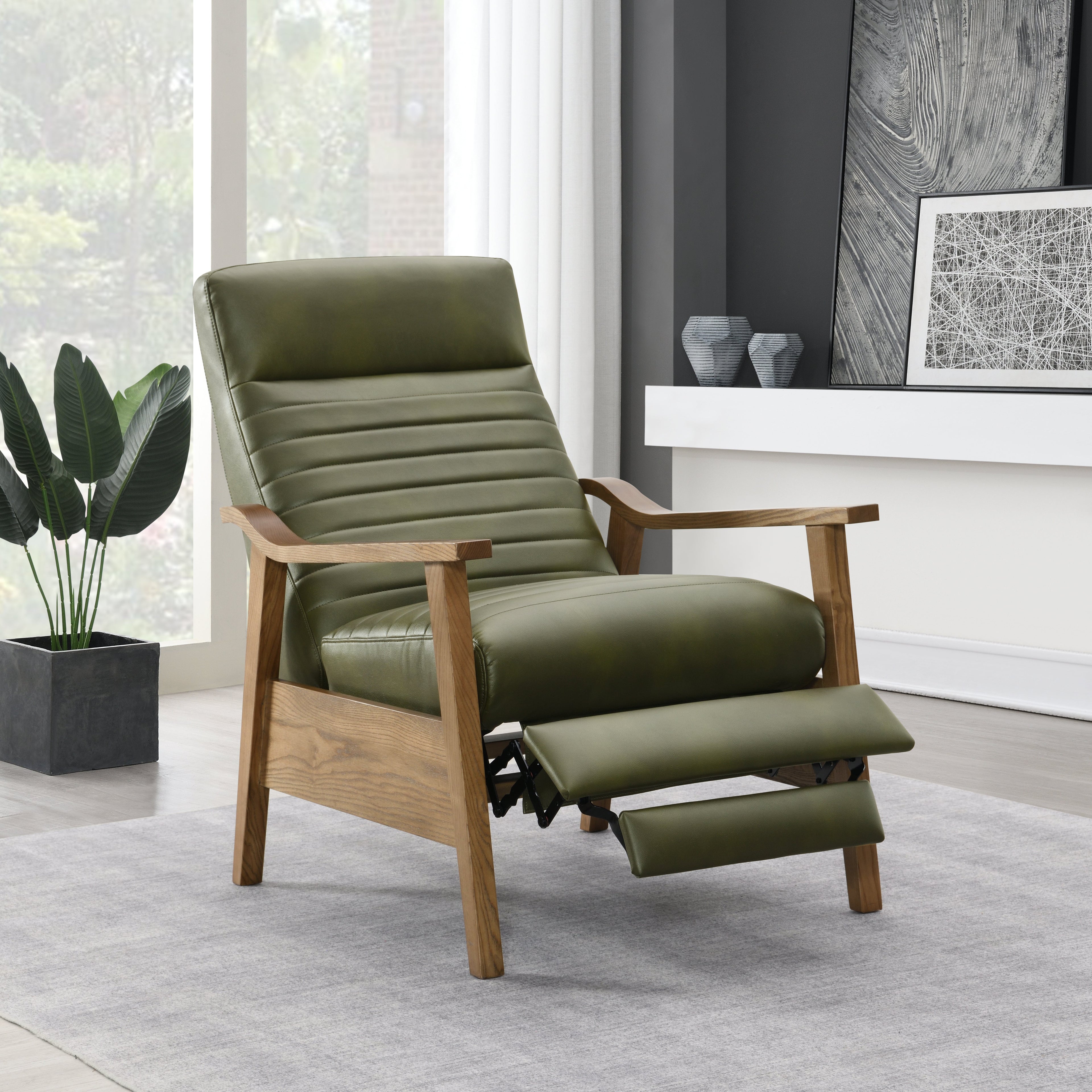 Asher Faux Leather & Wood Arm Push Back Recliner