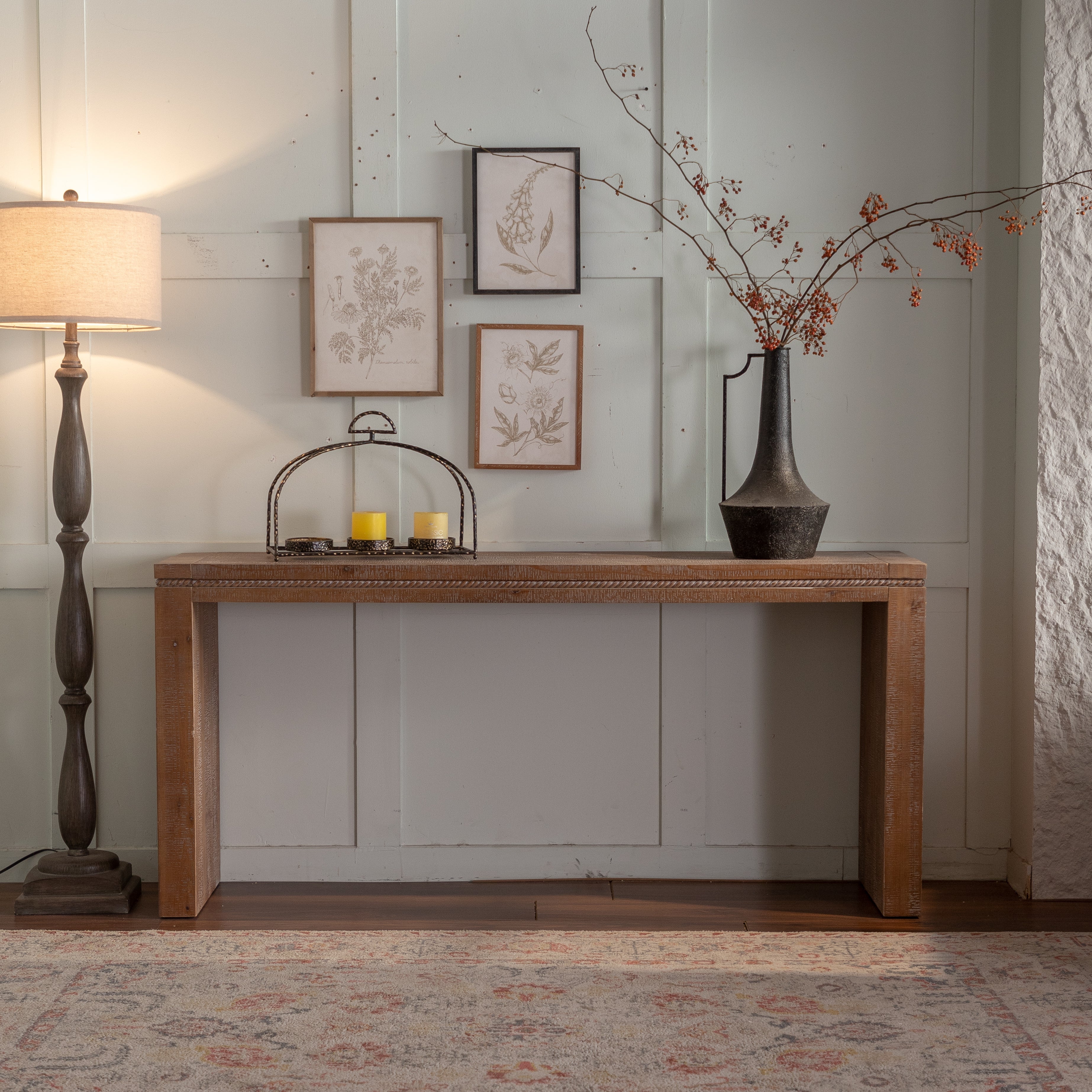 Rustic Console Table with Carved Detail