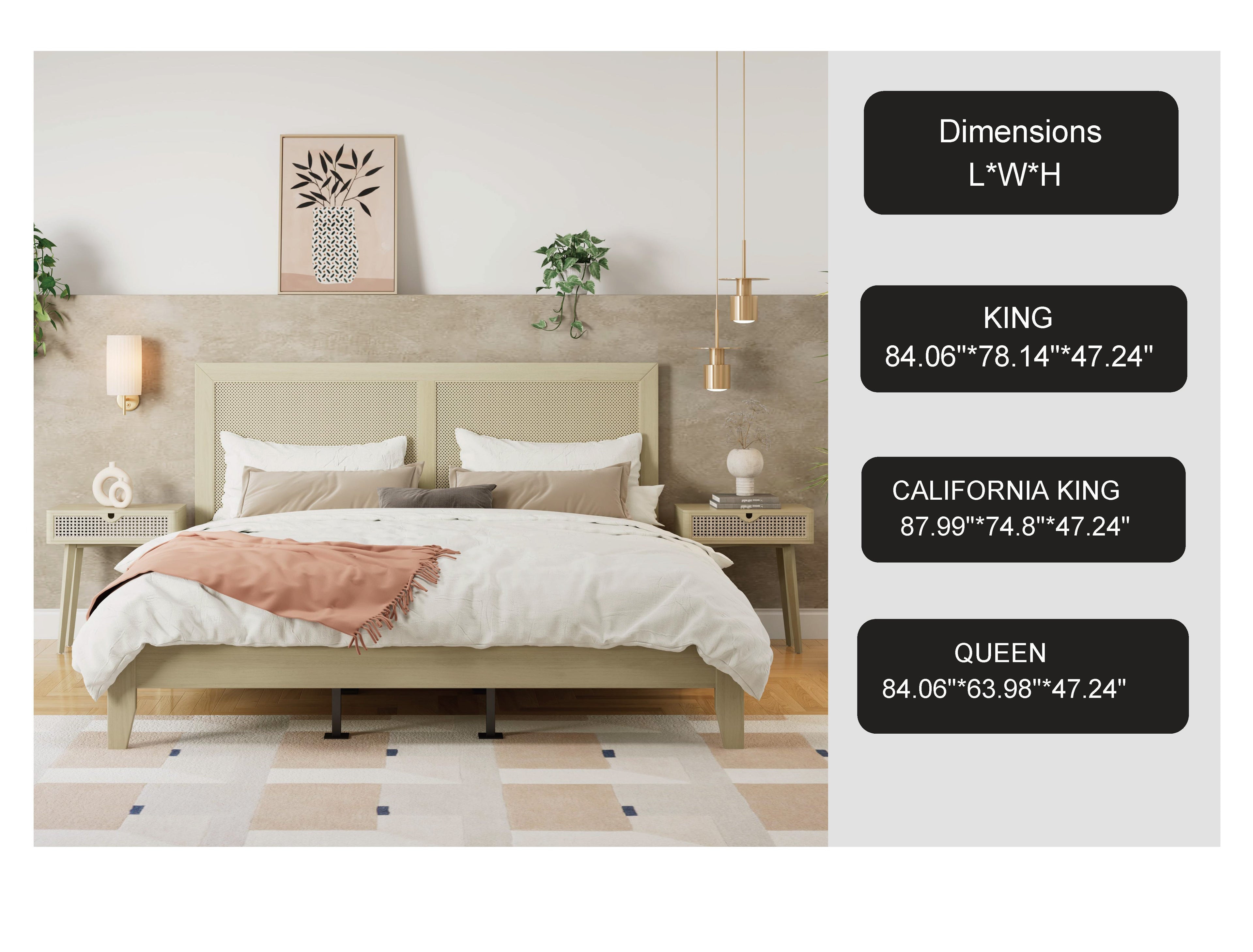 Solid Wood Platform Bed With Rattan