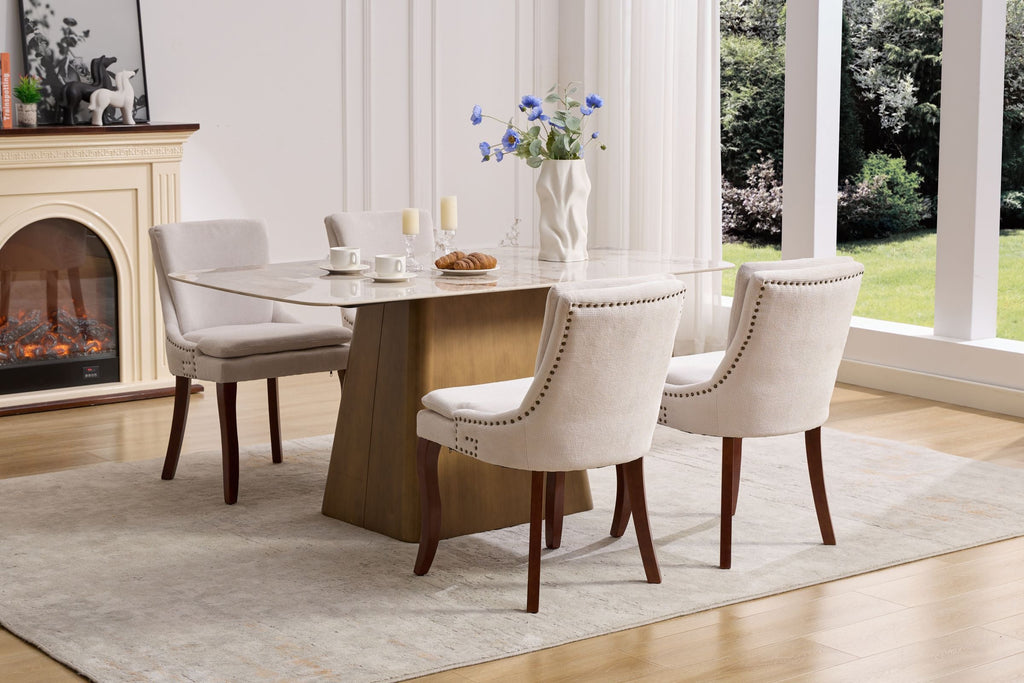 ChenilleUpholstered Dining Chairs with Curved Solid Wood Legs, Set of 2