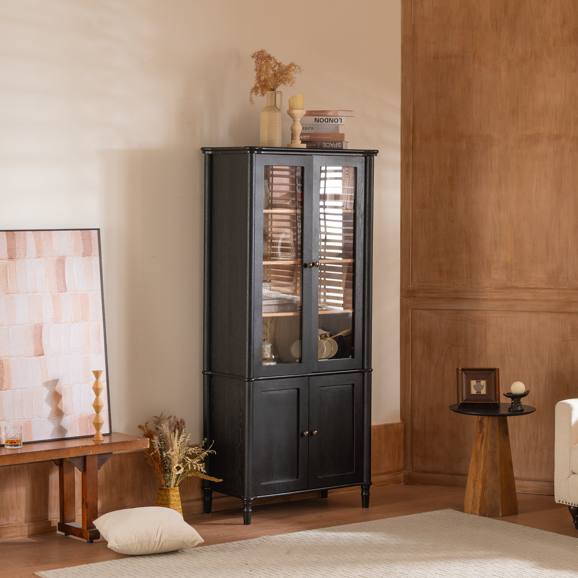 Vintage Style Display Cabinet with Double Glass Doors