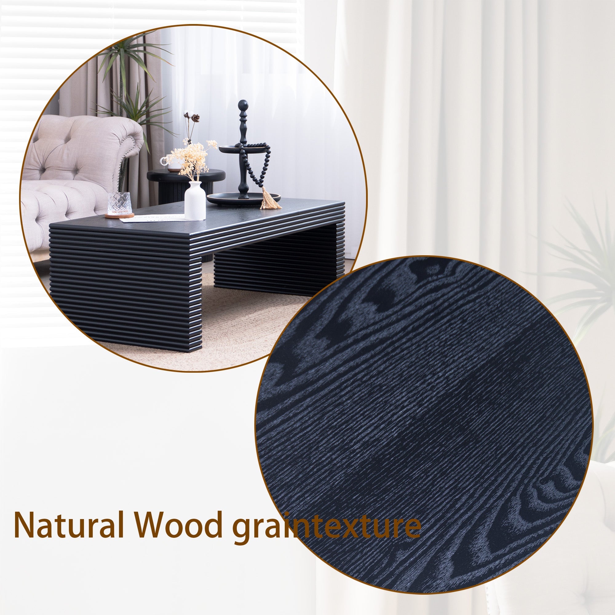 Modern Black Ribbed Coffee Table