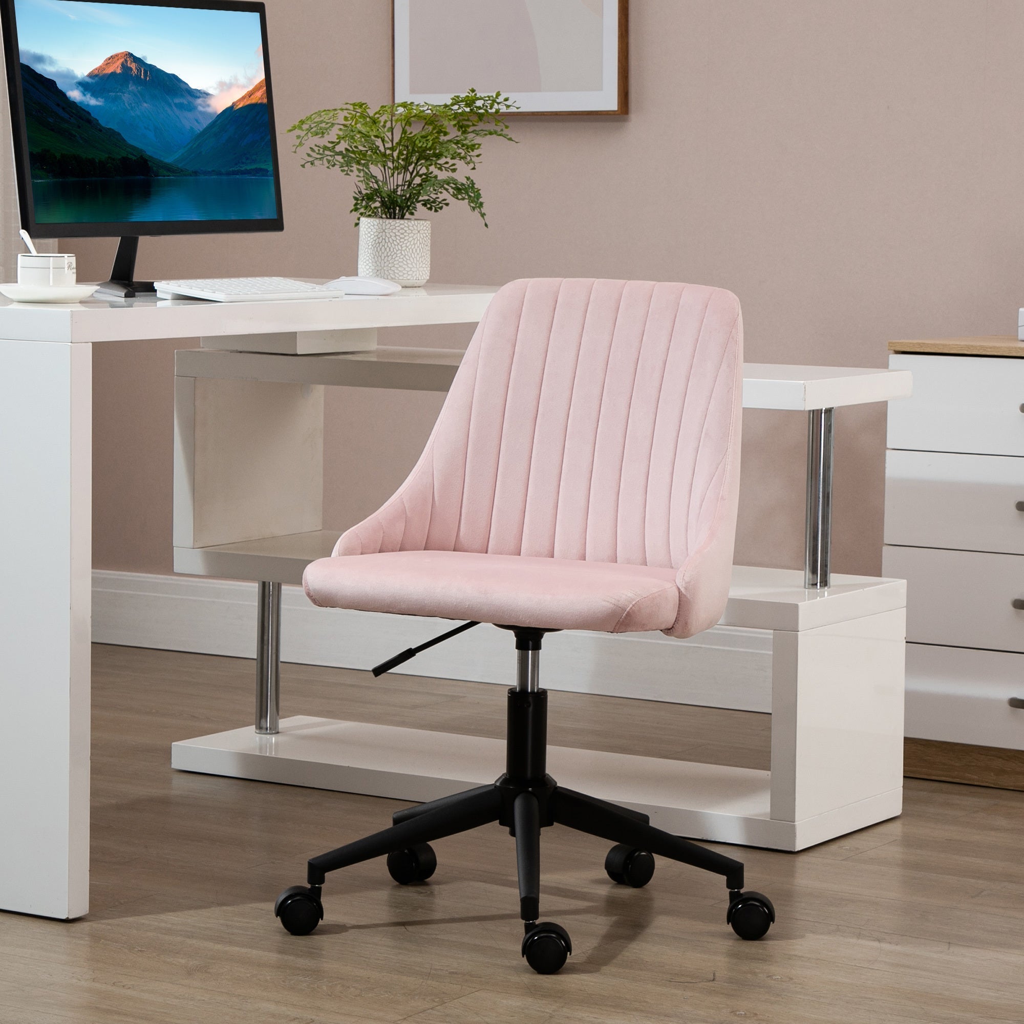 Scalloped Velvet Swivel Desk Chair