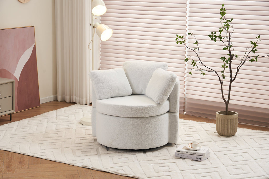 Teddy Fabric Swivel And Storage Chair With Back Cushion