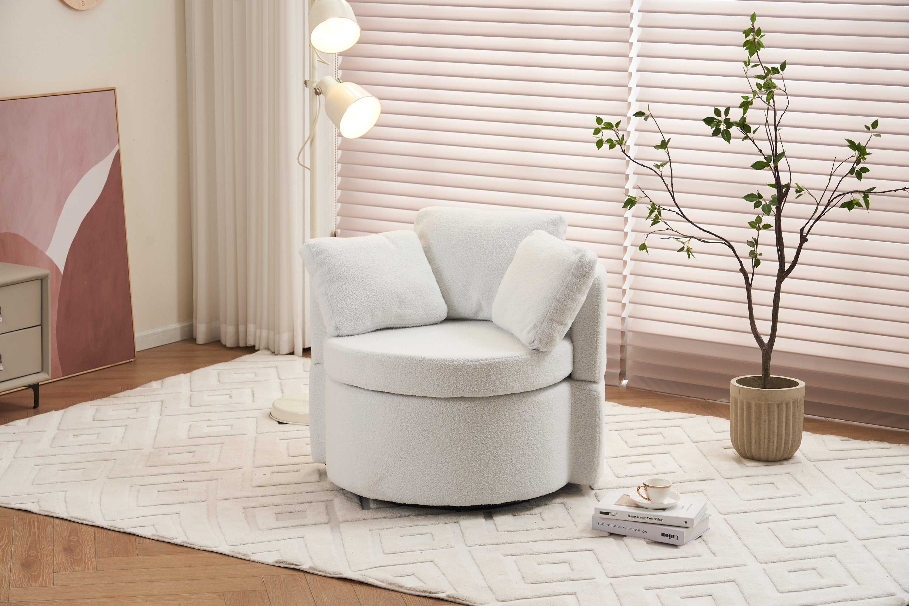 Teddy Fabric Swivel And Storage Chair With Back Cushion