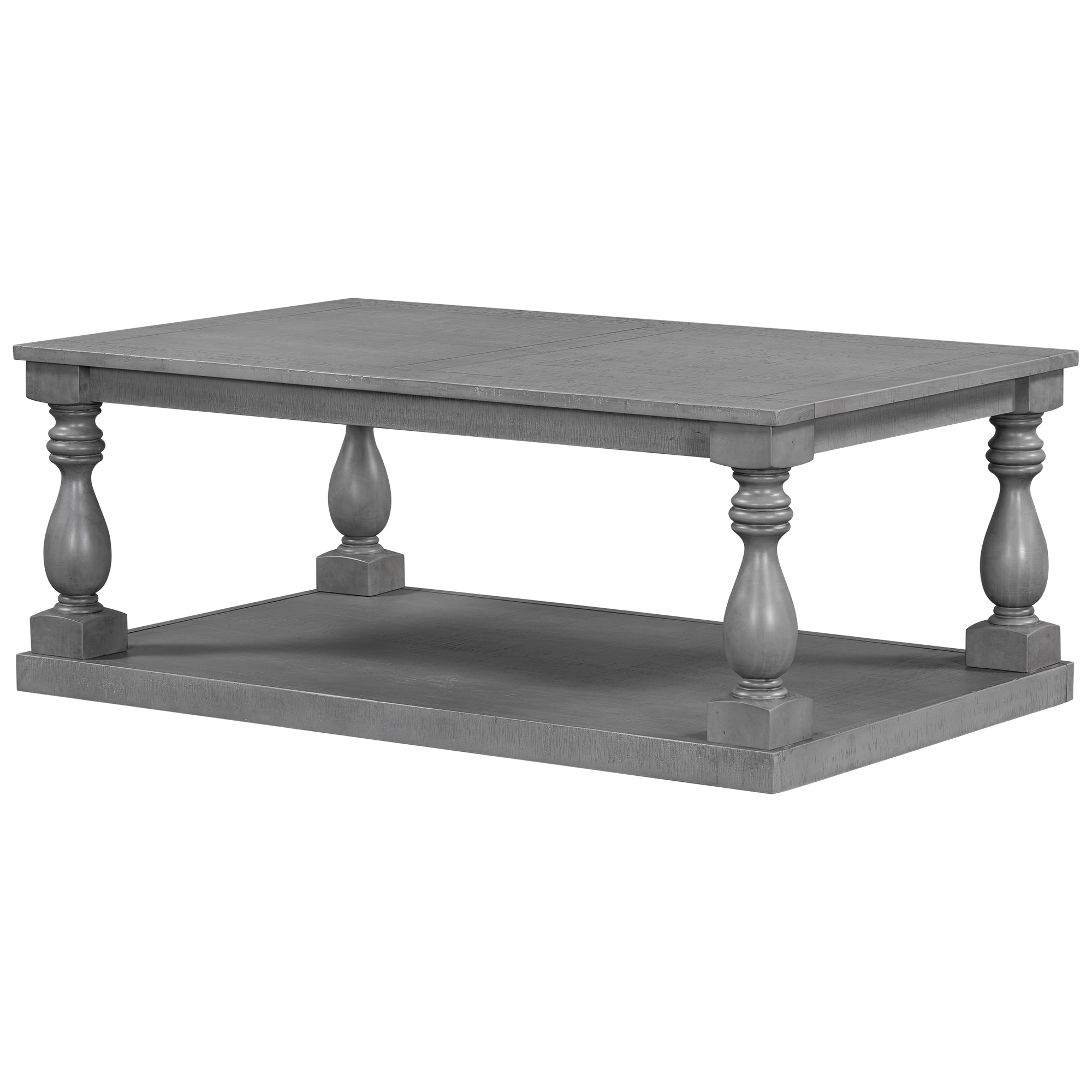 Farmhouse Turned-Leg Coffee Table with Bottom Shelf