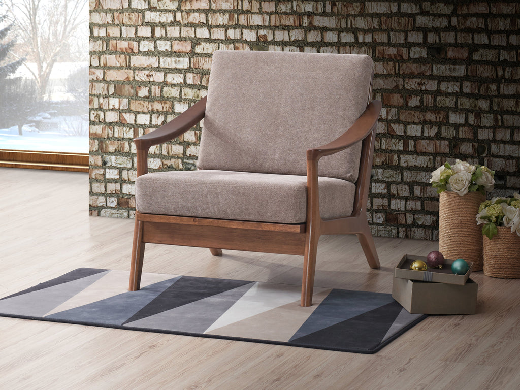 Lide Light Brown Fabric & Brown Finish Accent Chair