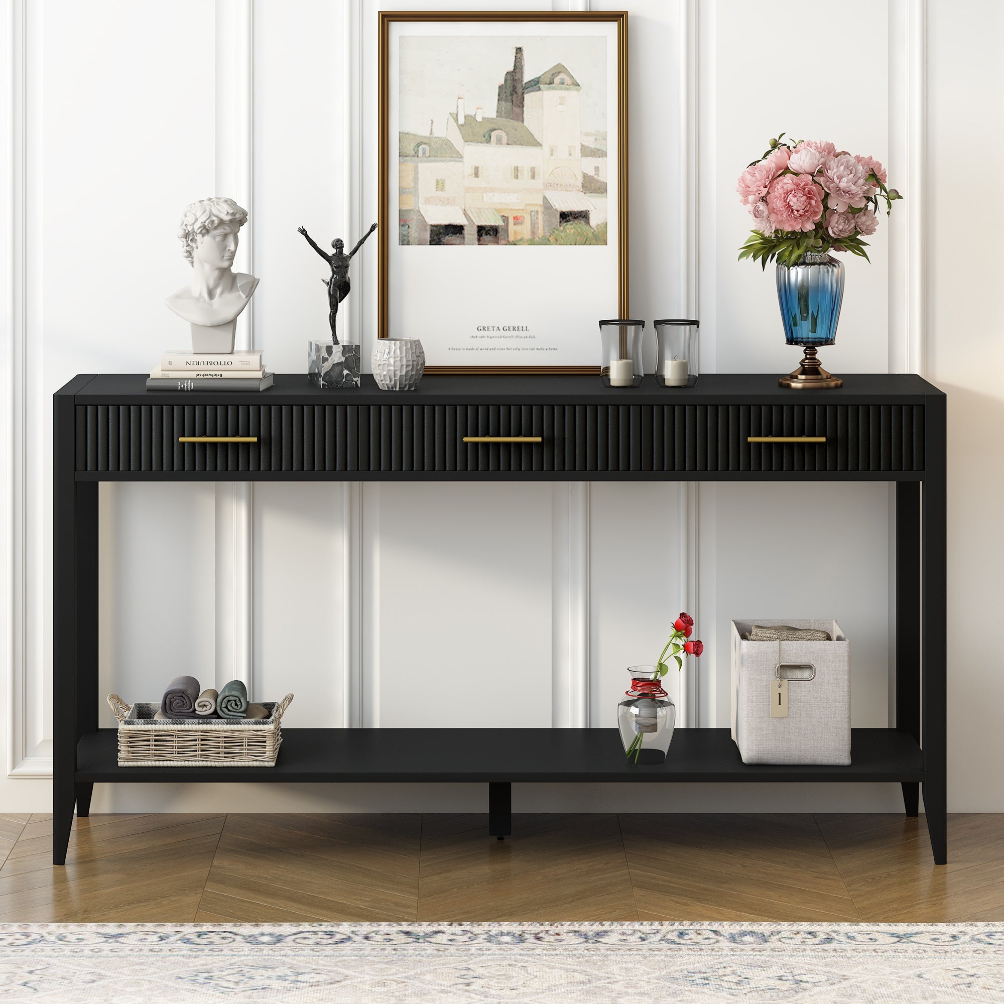 Fluted Drawer Contemporary Entryway Console Table