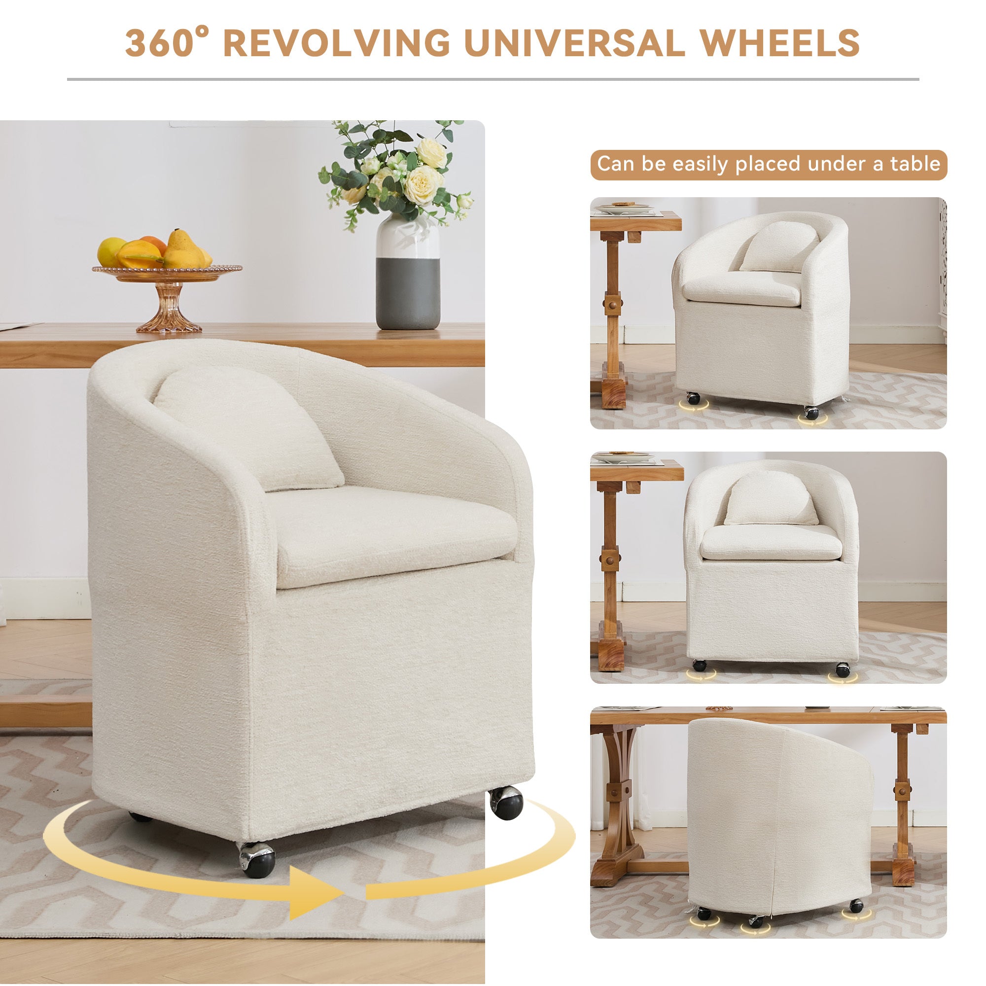 Cheswick Chenille Upholstered Dining Arm Chair With Back Cushion and Wheels