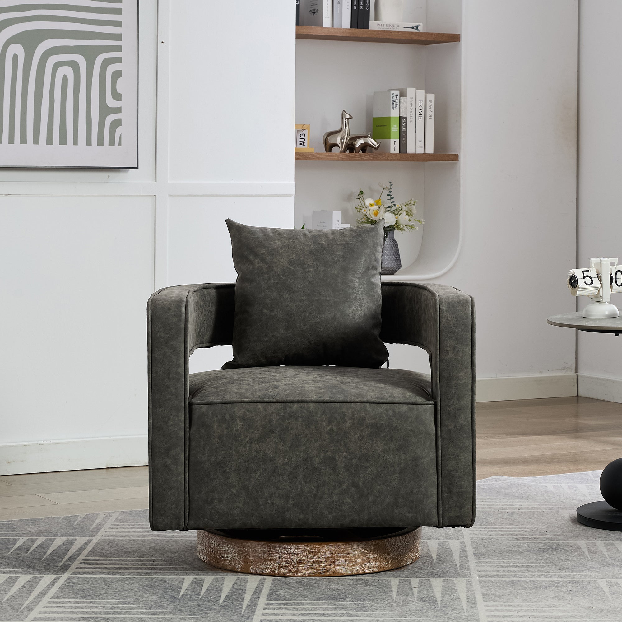 Fernleigh Swivel Accent Open Back Barrel Chair With Weathered Base
