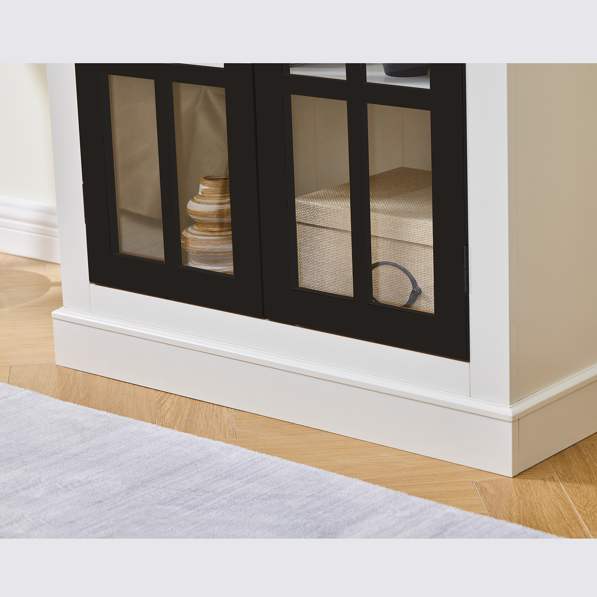 Rustic Style Display Cabinet with Glass Doors