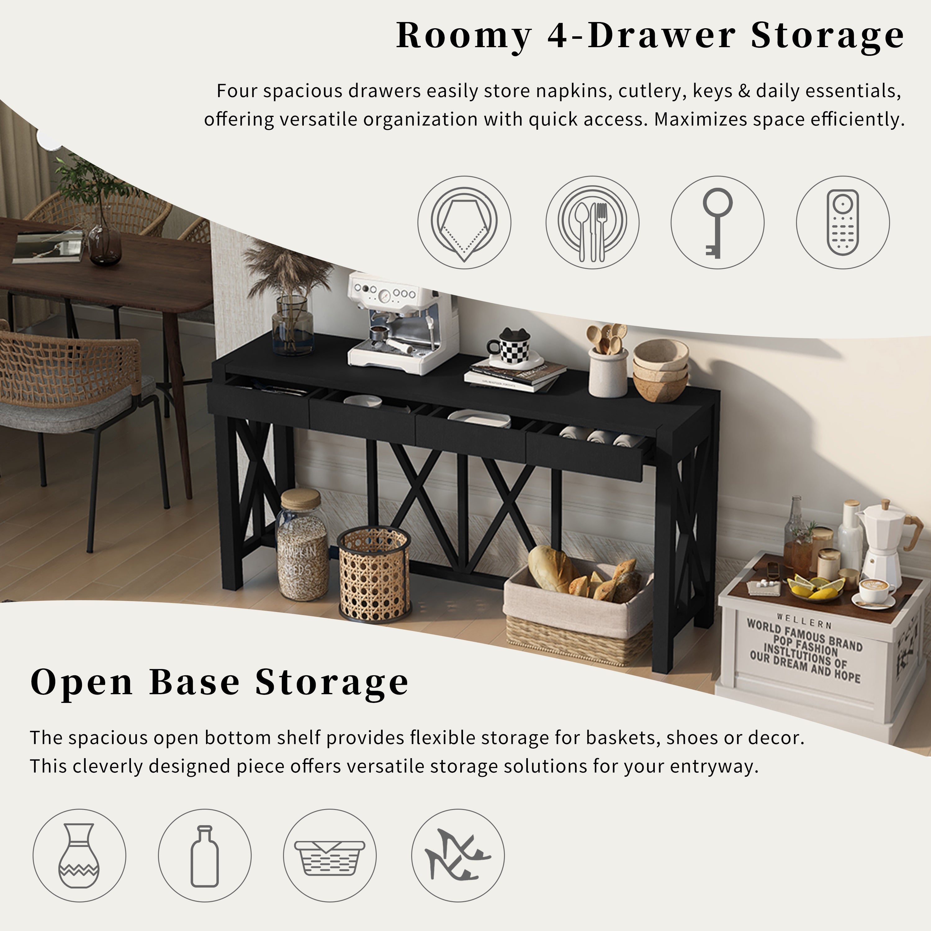 Modern Crisscross Design Entryway Table with Open Bottom Storage
