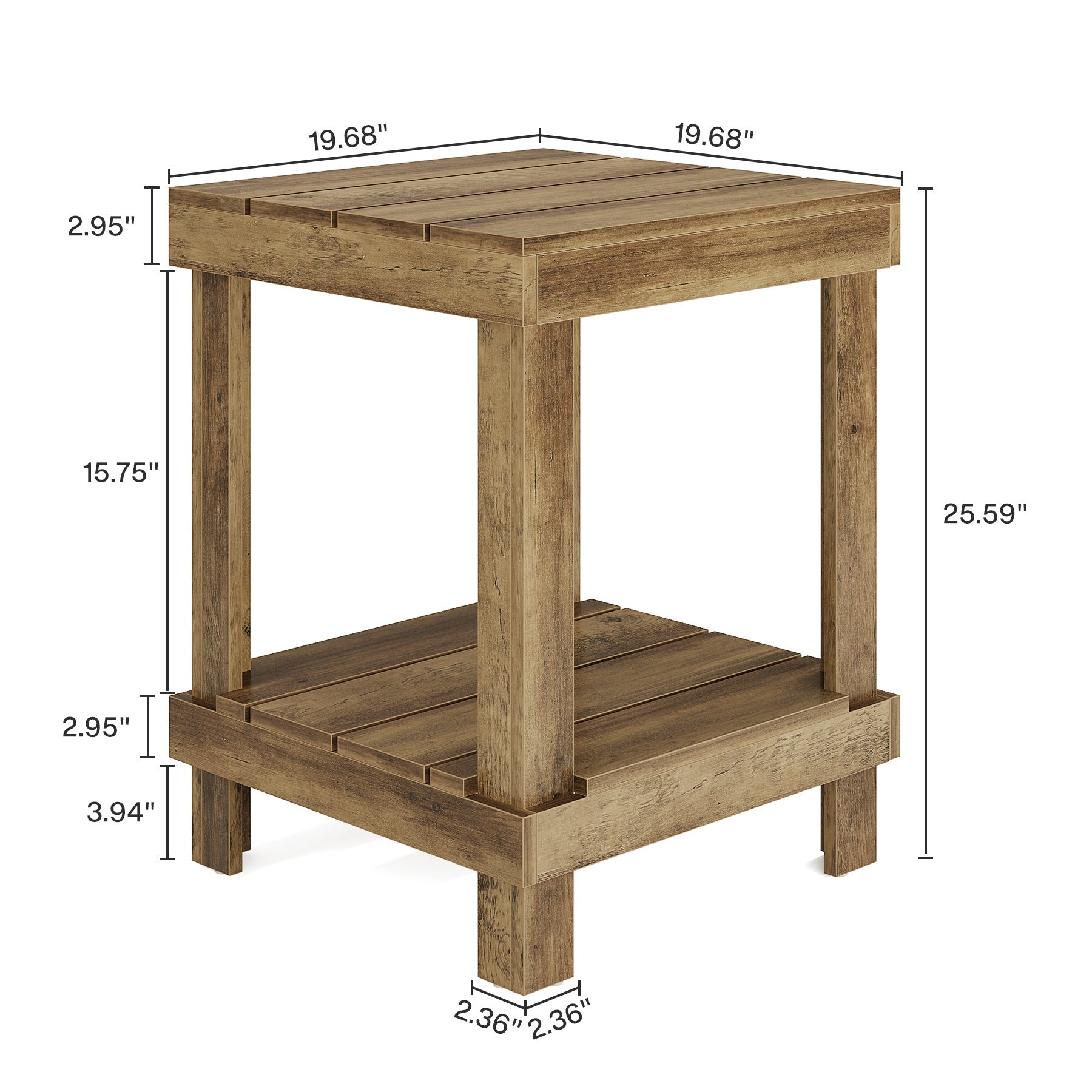 Radford 2-Tier Wooden End Table with Open Storage Shelves