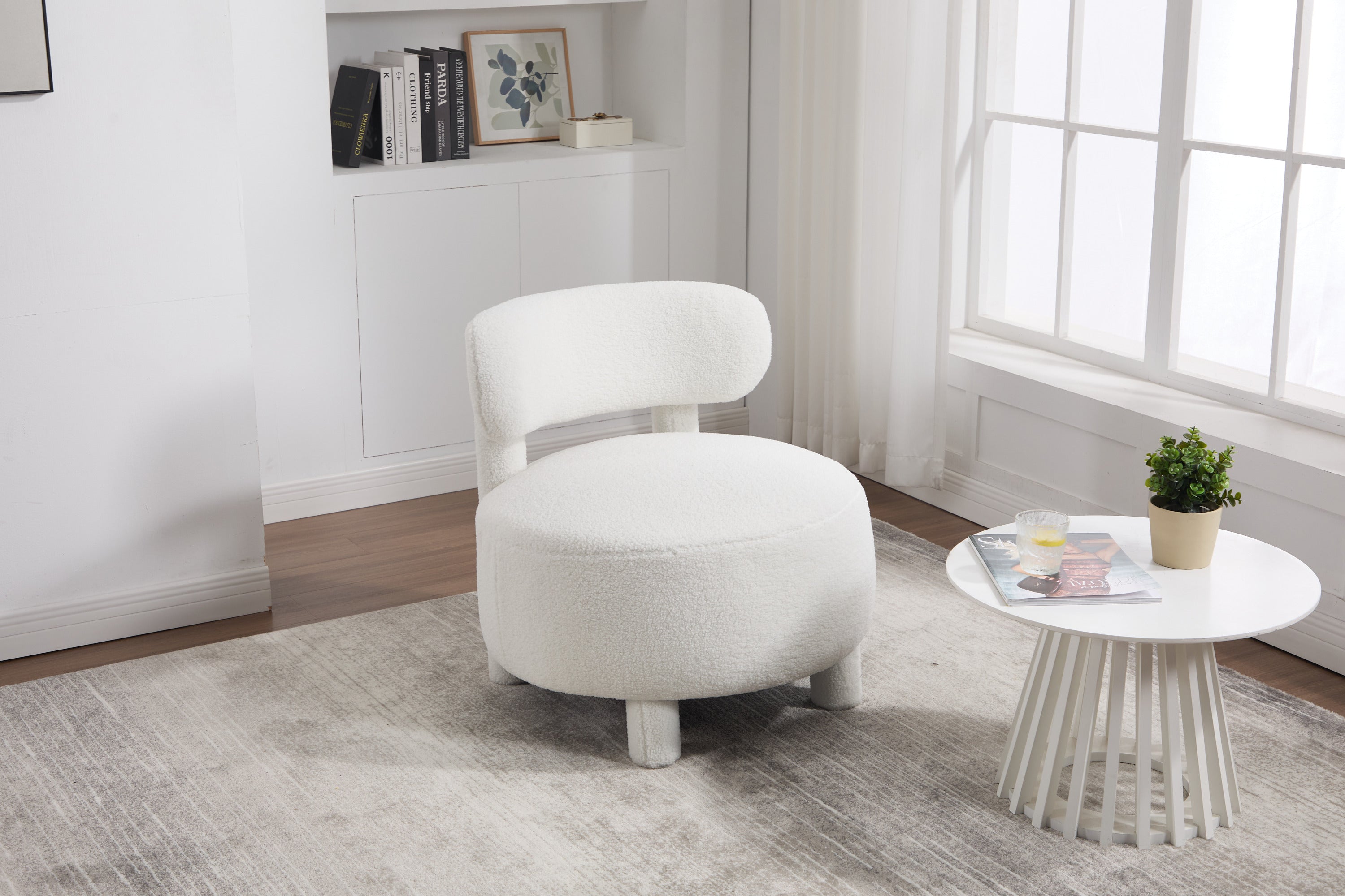 Armless Accent Chair with Curved Backrest and Solid Wooden Legs