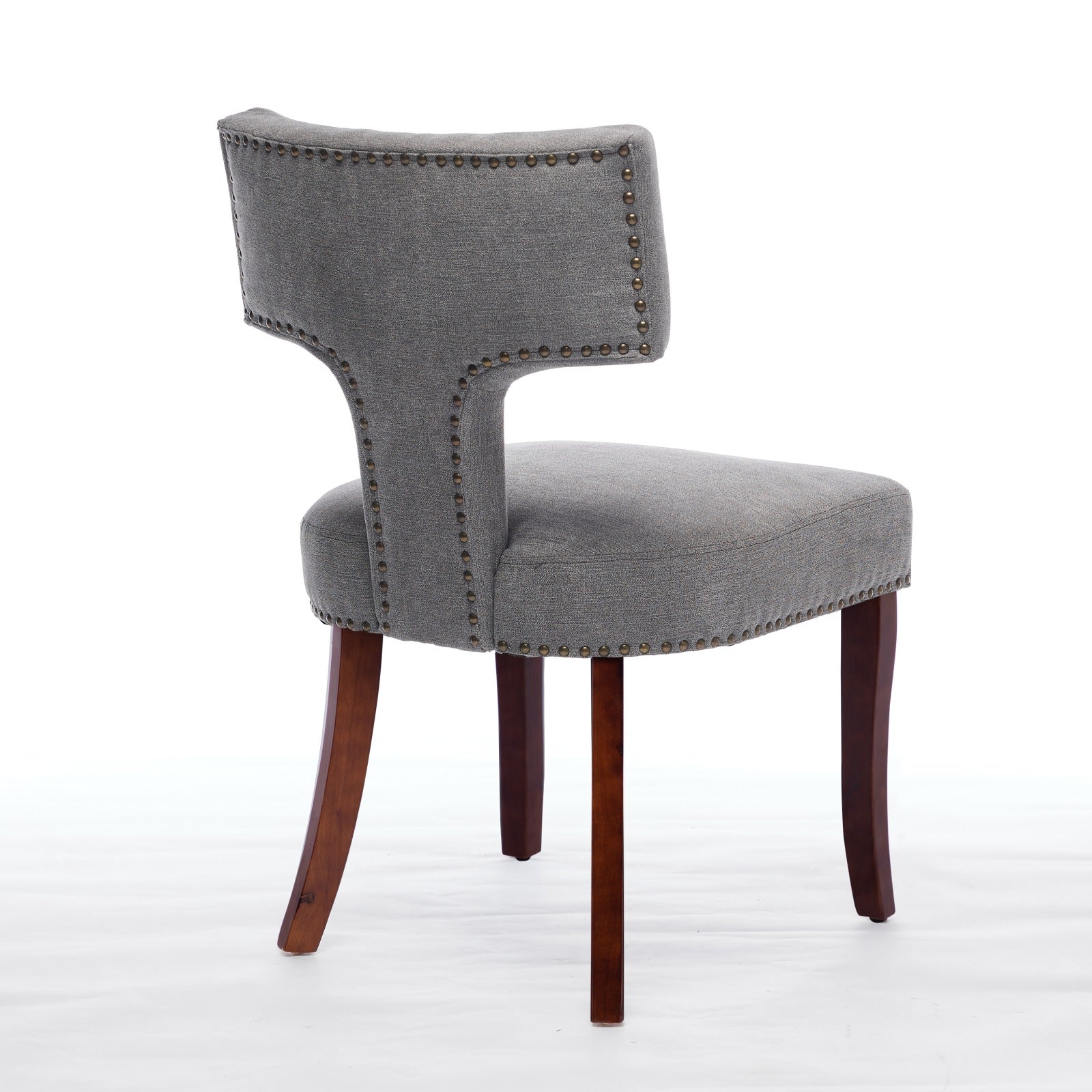 Mid Century Modern T-Back Dining Chairs with Nailhead Trim, Set of 2