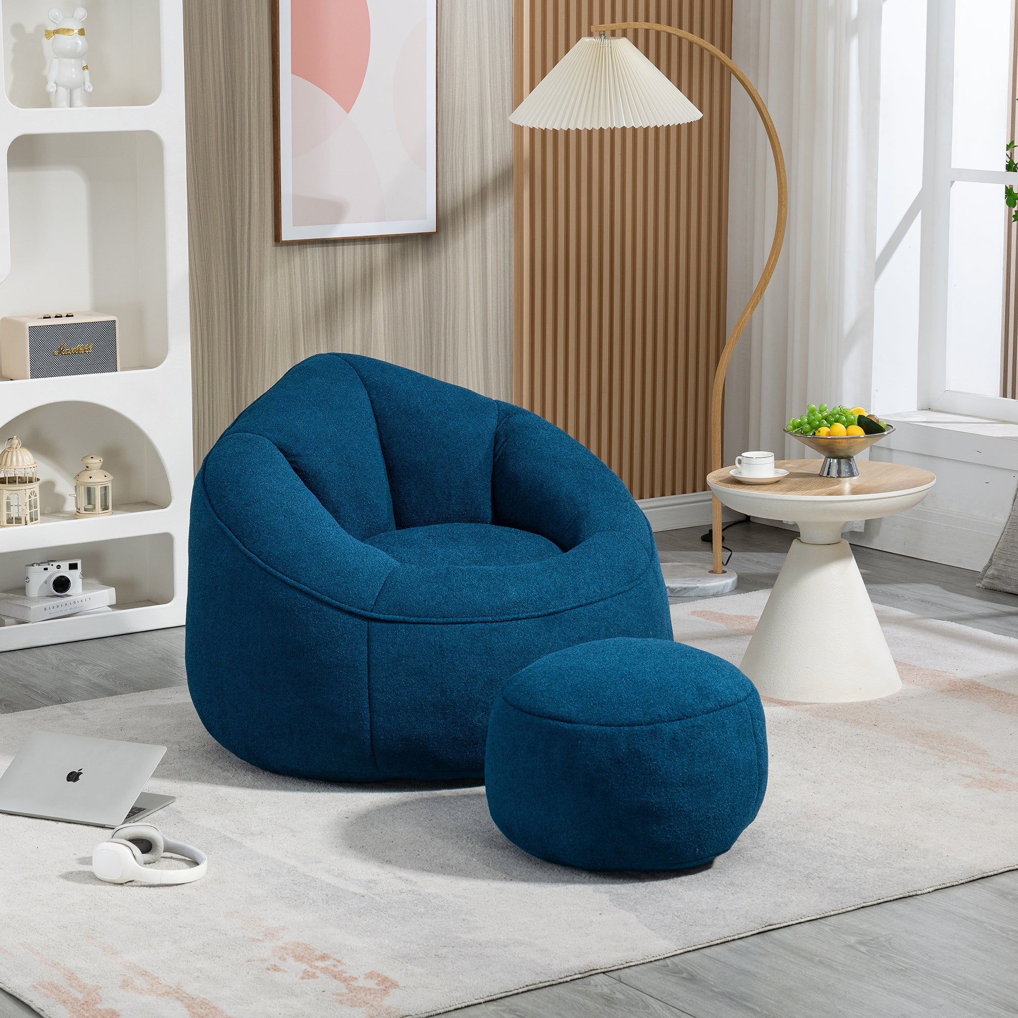 Bean Bag Sofa Chair with High-Pressure Foam and Footrest