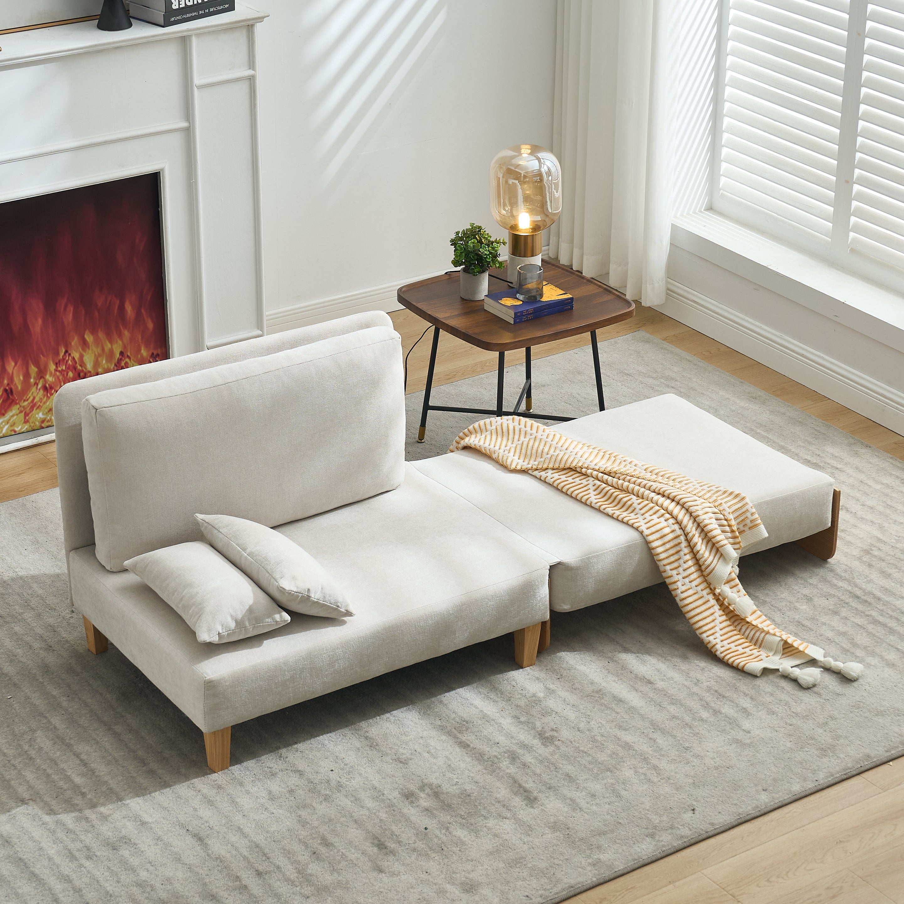 Mid-Century Modern Chenille Foldable Sofa Bed Recliner