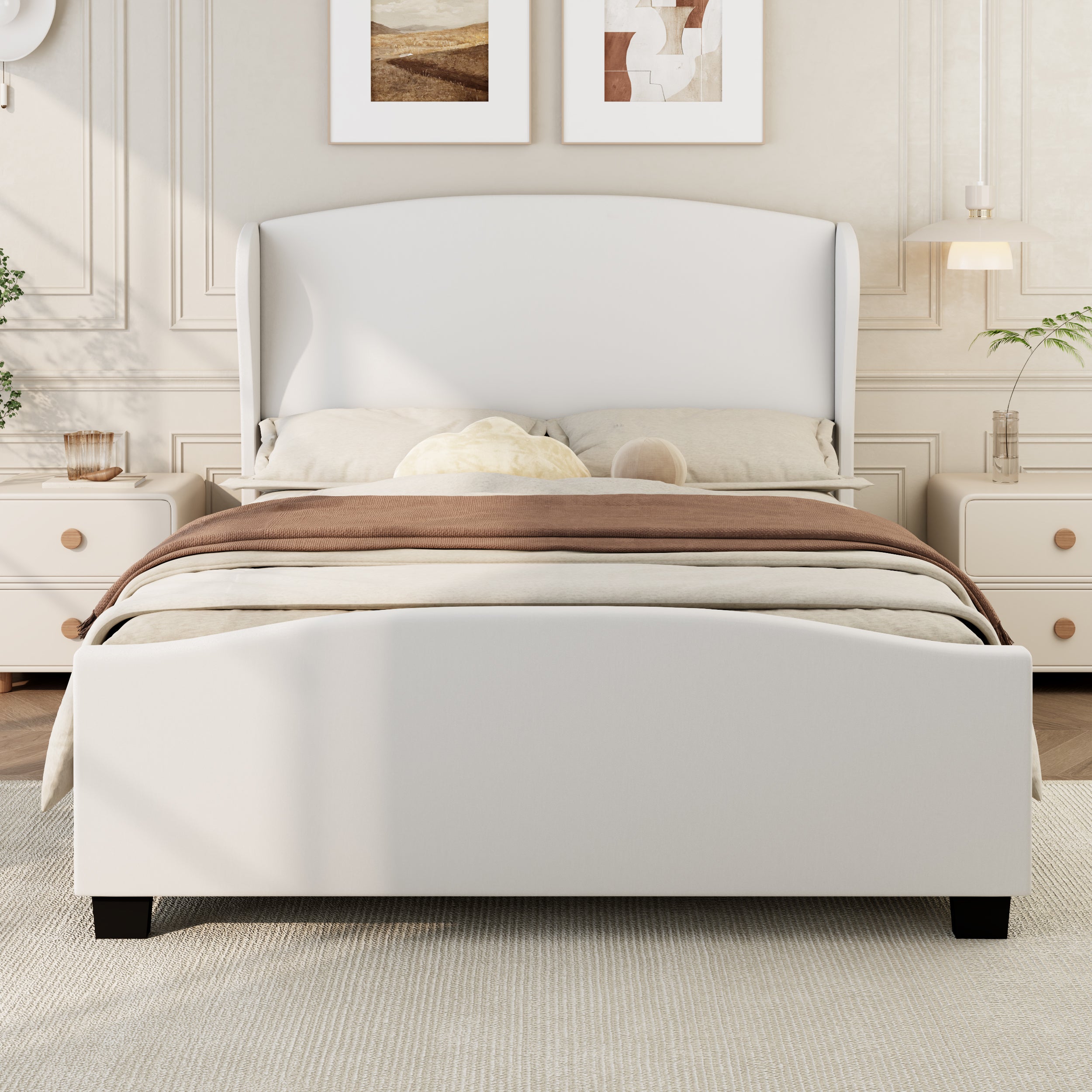 Modern Wingback Linen Upholstered Bed