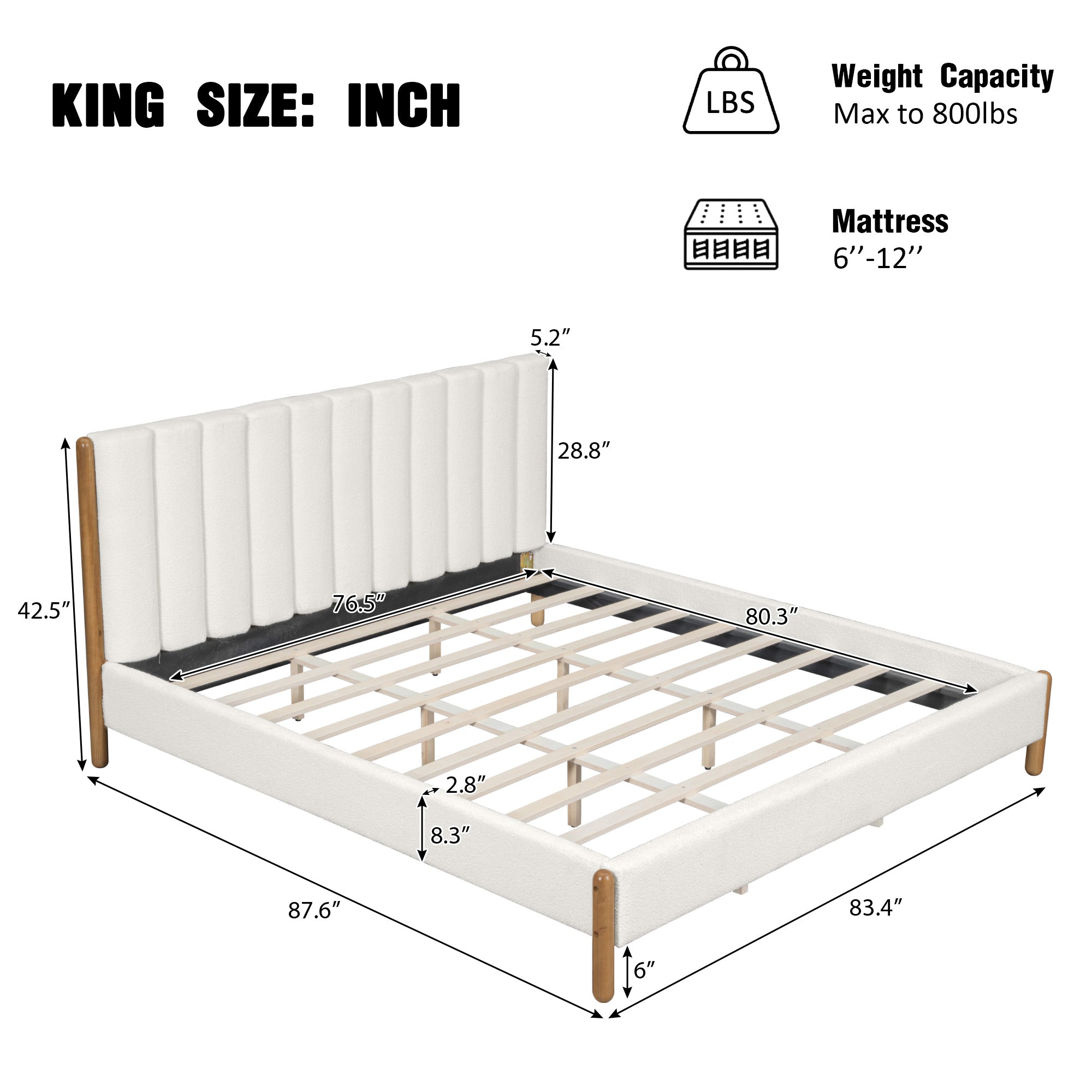Boucle Upholstered Headboard Bed