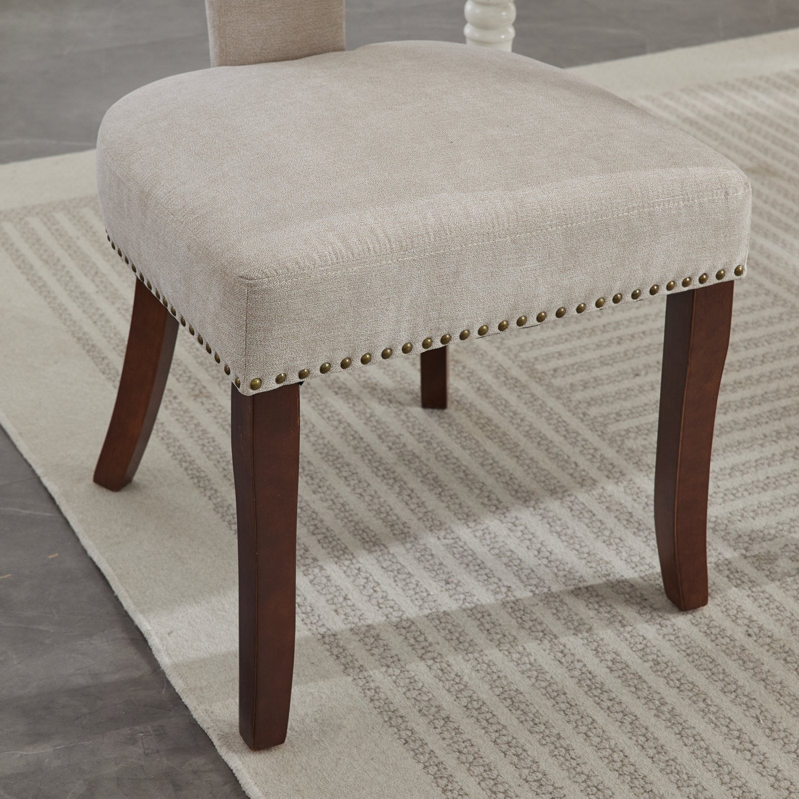 Mid Century Modern T-Back Dining Chairs with Nailhead Trim, Set of 2