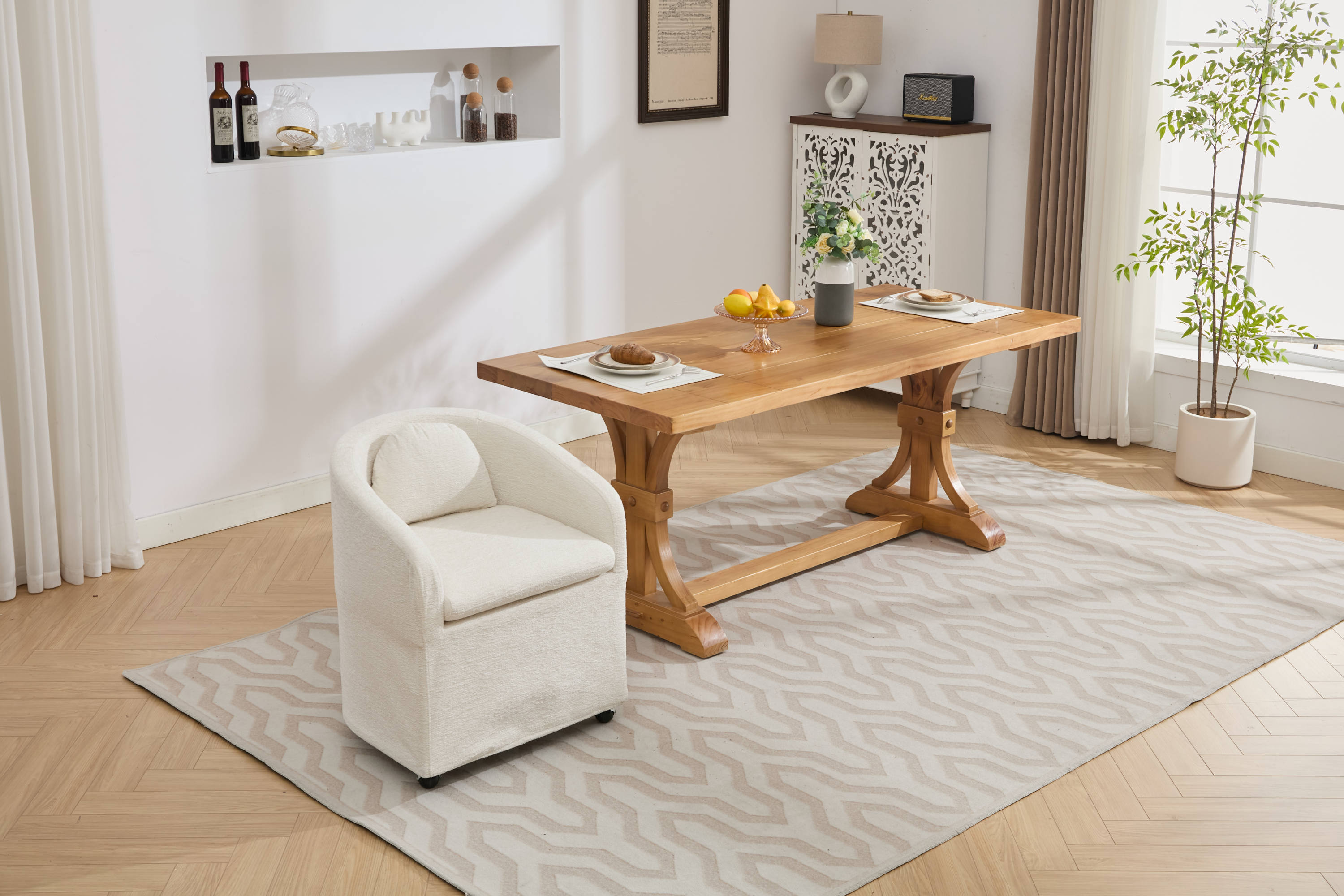 Cheswick Chenille Upholstered Dining Arm Chair With Back Cushion and Wheels