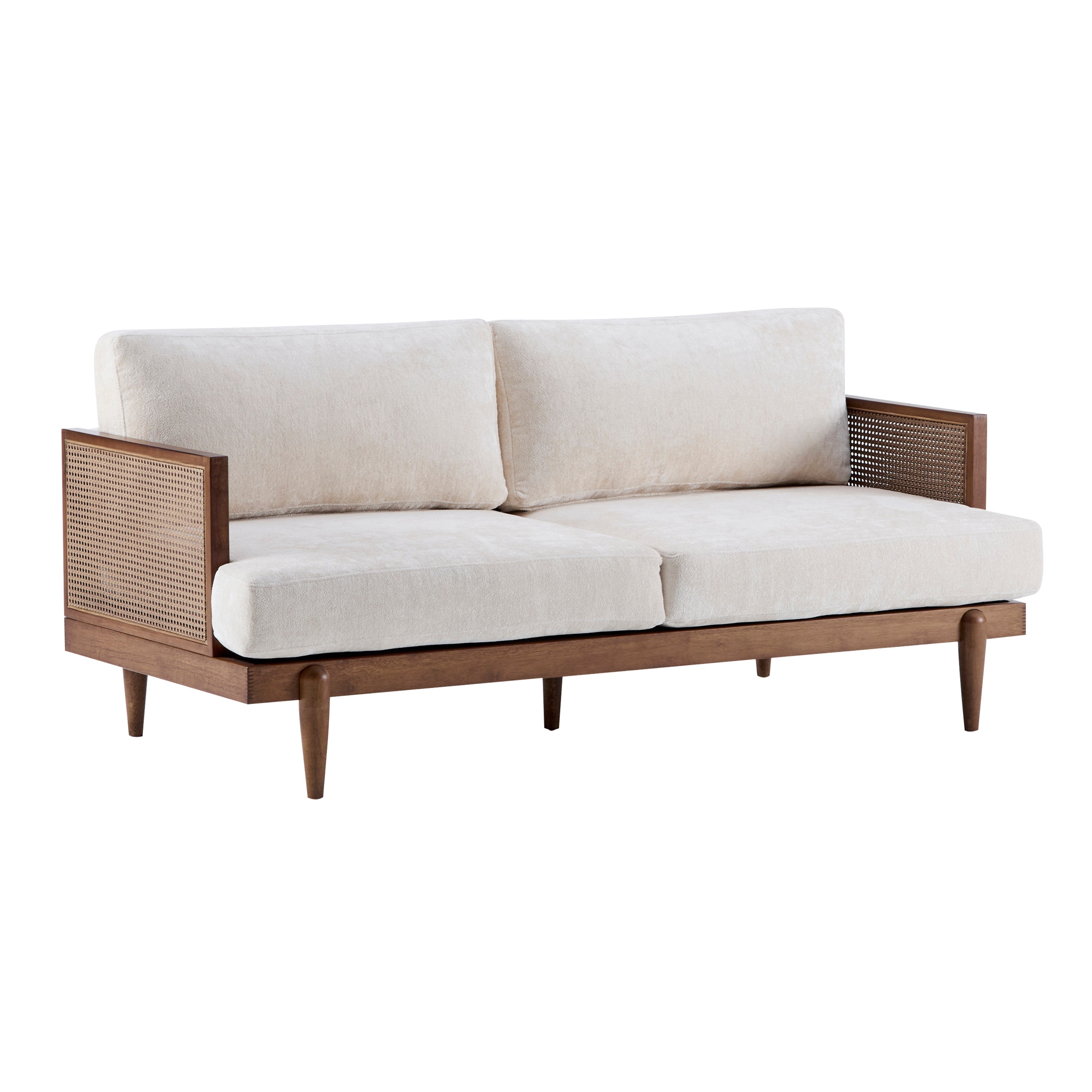 Square Arm 3-Seater Sofa with Cane Rattan and Wooden Frame
