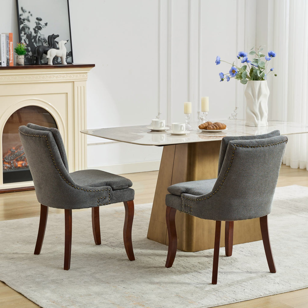 ChenilleUpholstered Dining Chairs with Curved Solid Wood Legs, Set of 2
