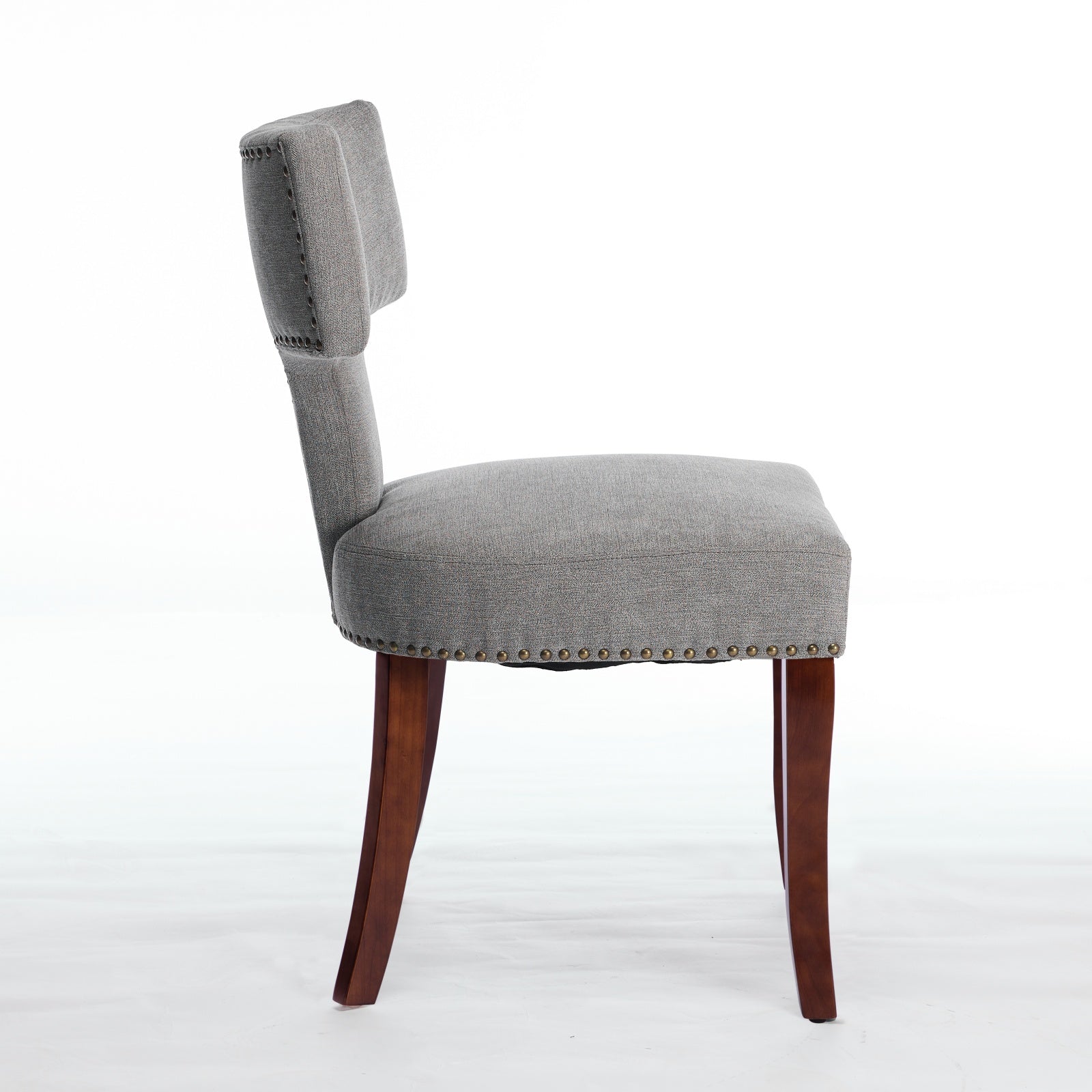 Mid Century Modern T-Back Dining Chairs with Nailhead Trim, Set of 2