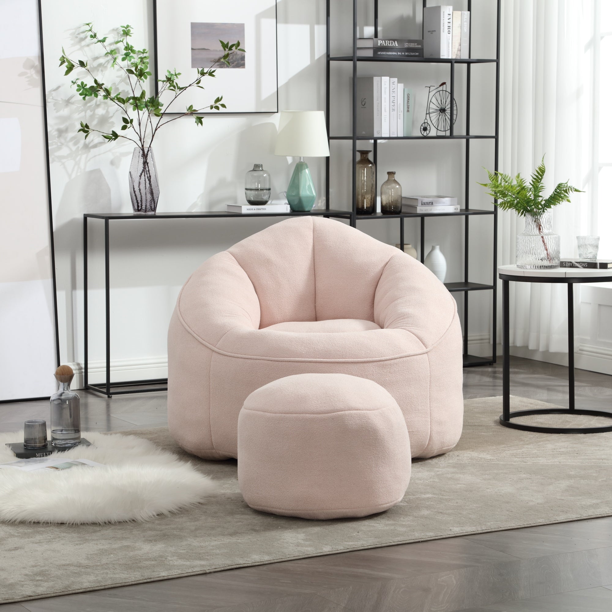 Bean Bag Sofa Chair with High-Pressure Foam and Footrest