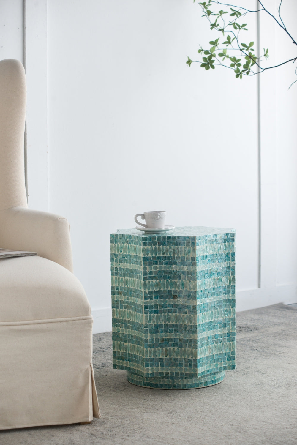 Blue Scalloped Capiz Side Table