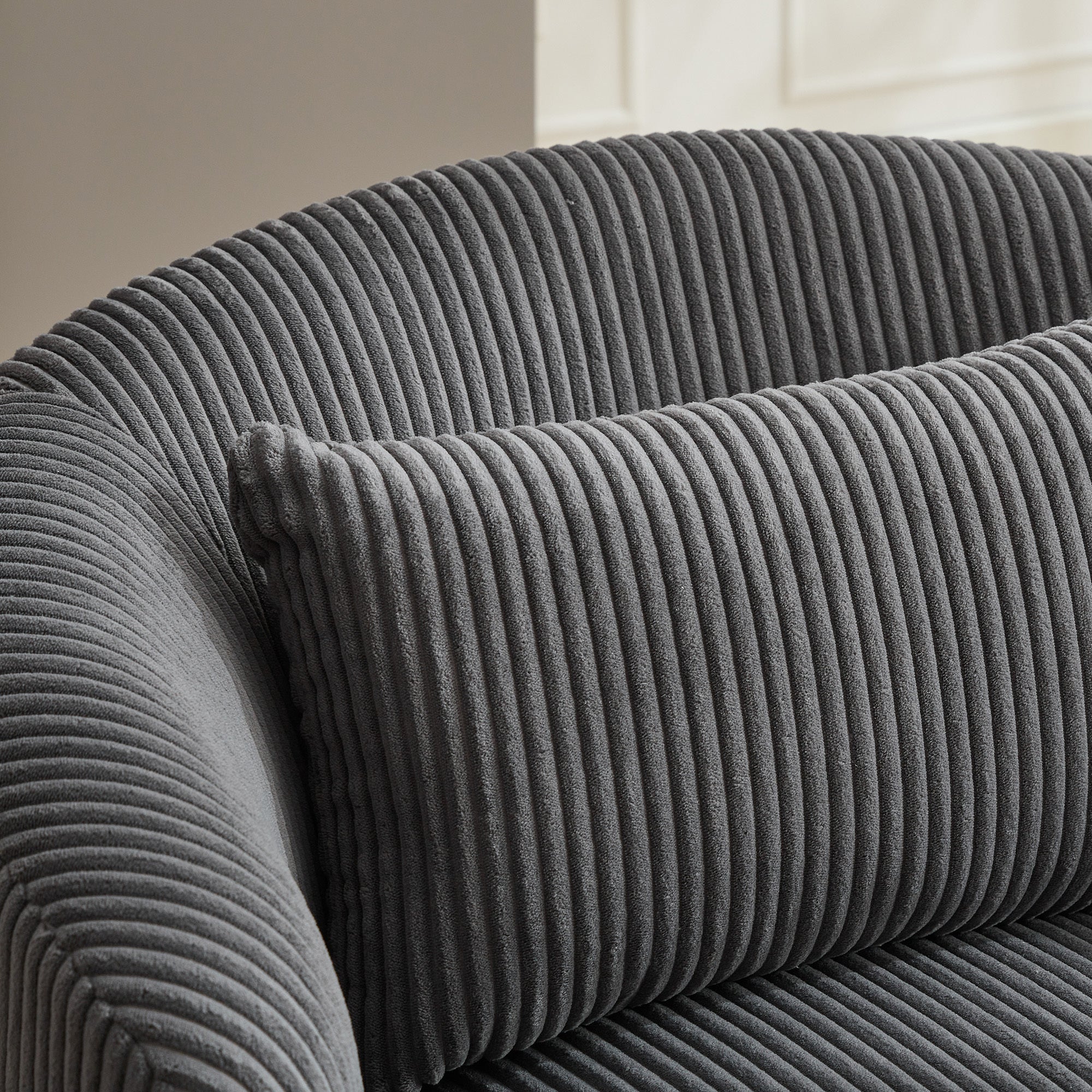Wide Upholstered Corduroy 360° Swivel Barrel Soft Accent Chair with Pillow