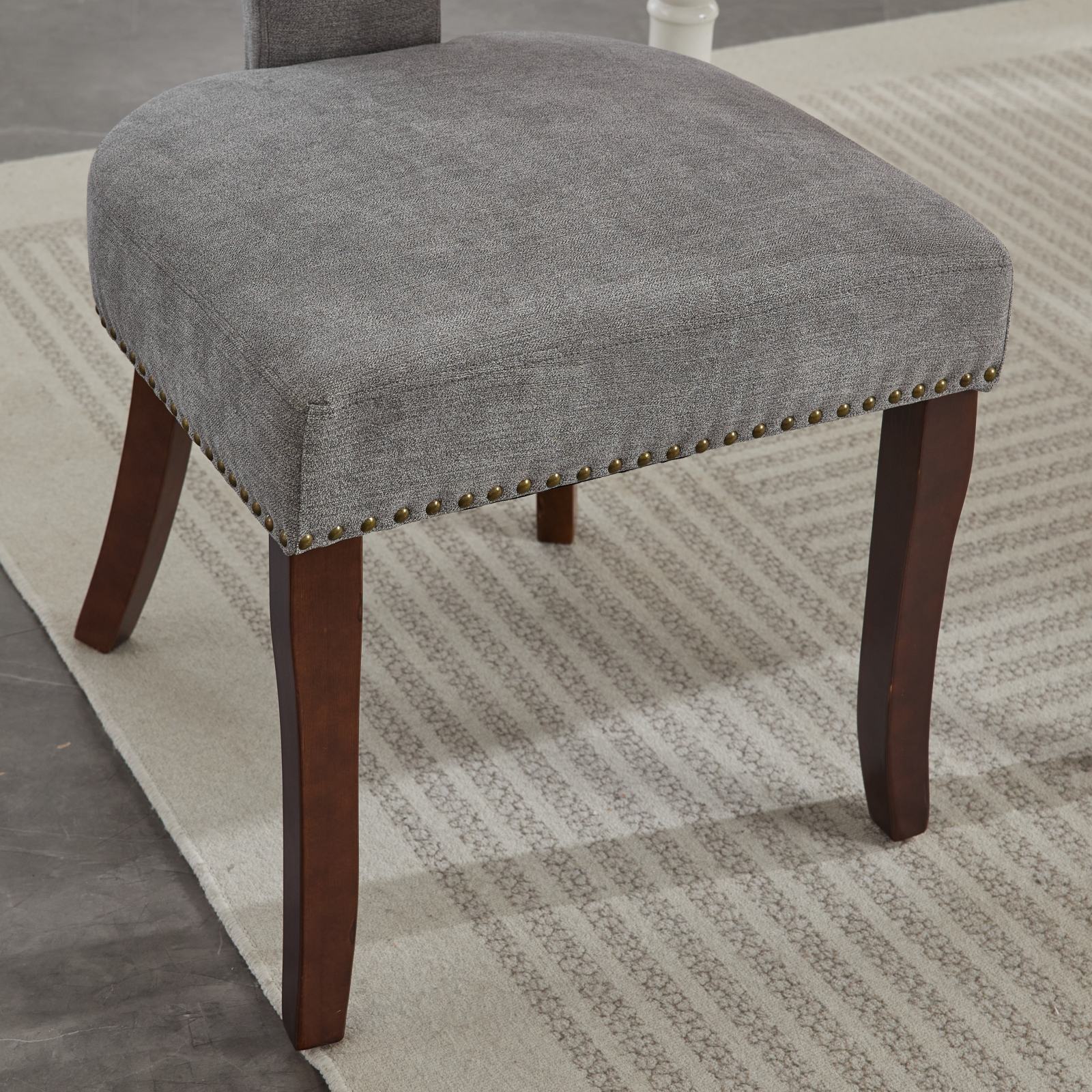 Mid Century Modern T-Back Dining Chairs with Nailhead Trim, Set of 2