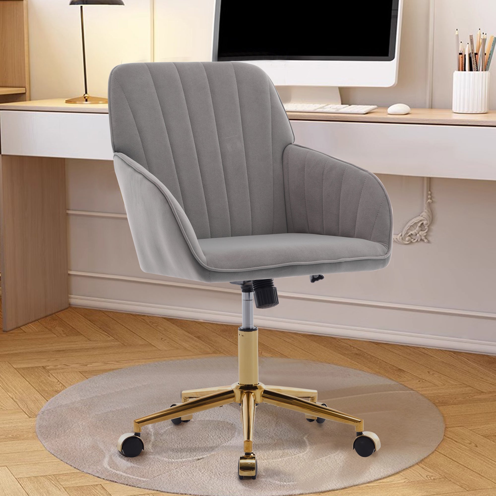 Adjustable Ergonomic Swivel Chair with Golden Base