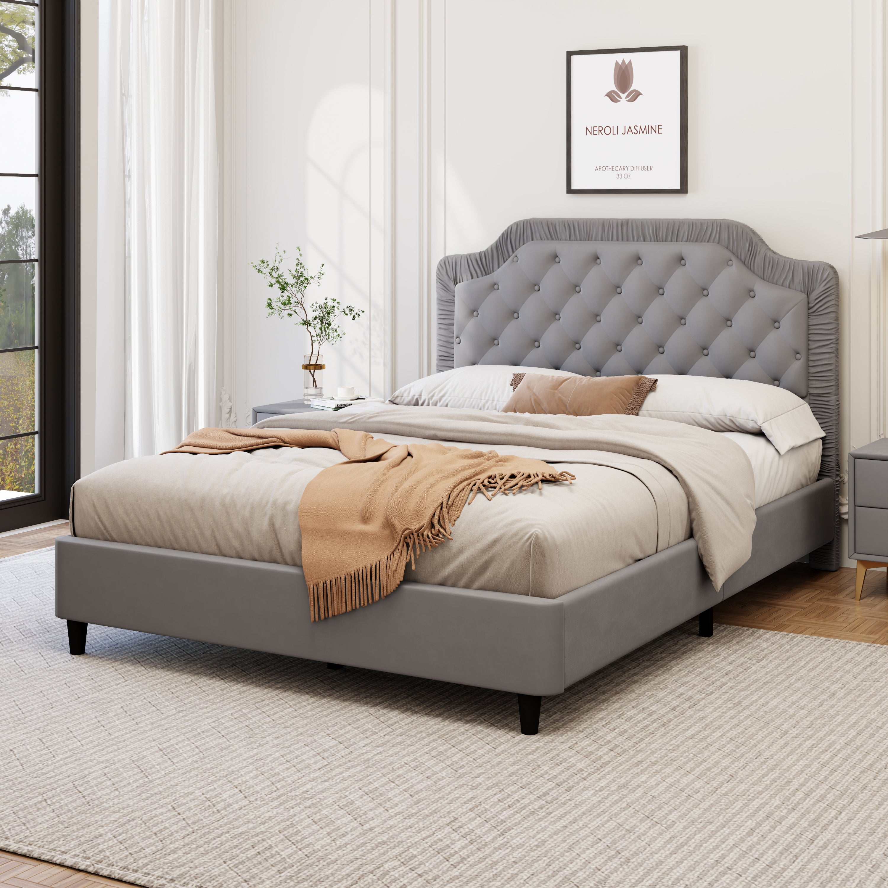 Button Tufted Headboard Bed