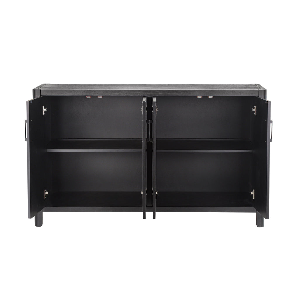 Farmhouse Style 4-Door Cabinet with Natural Distressed Finish