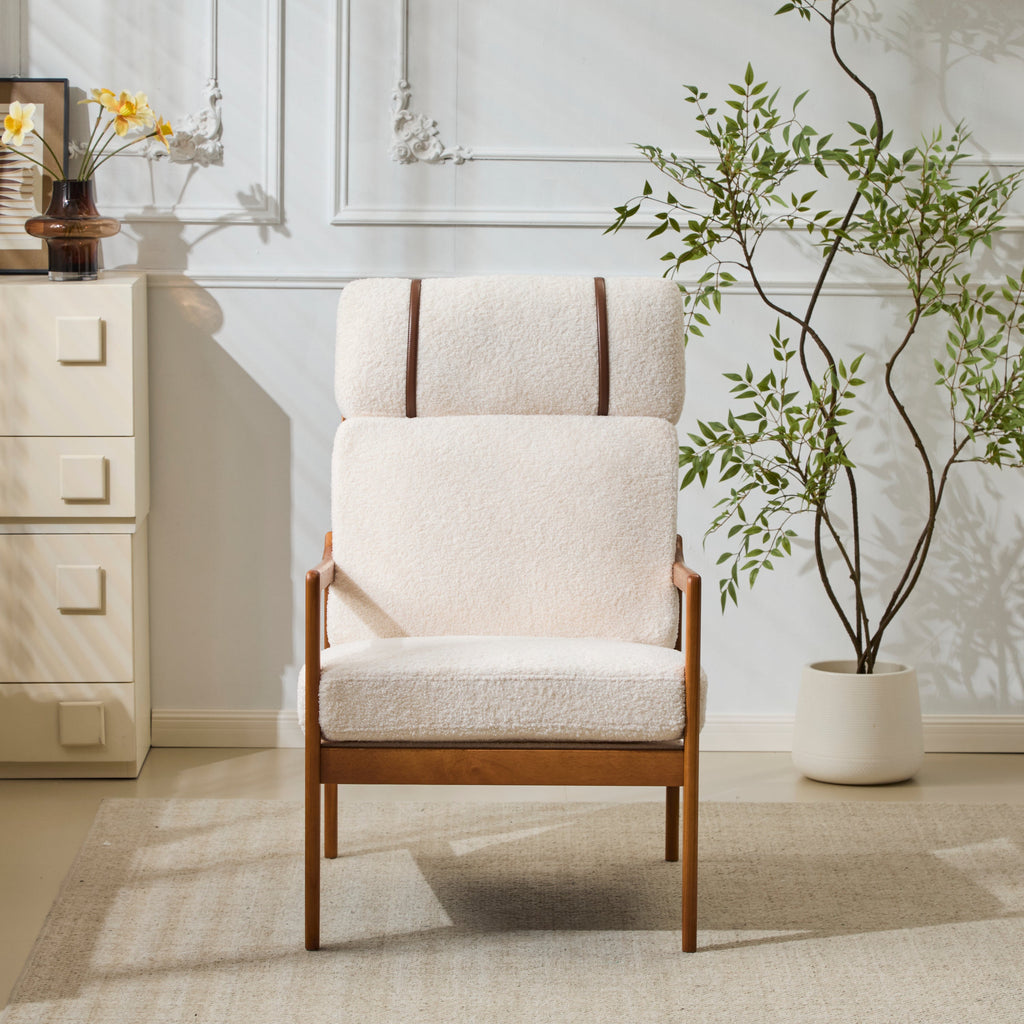 Birchmere Mid Century Modern Accent Armchair, Solid Wood Frame with High Back & Upholstered Cushions