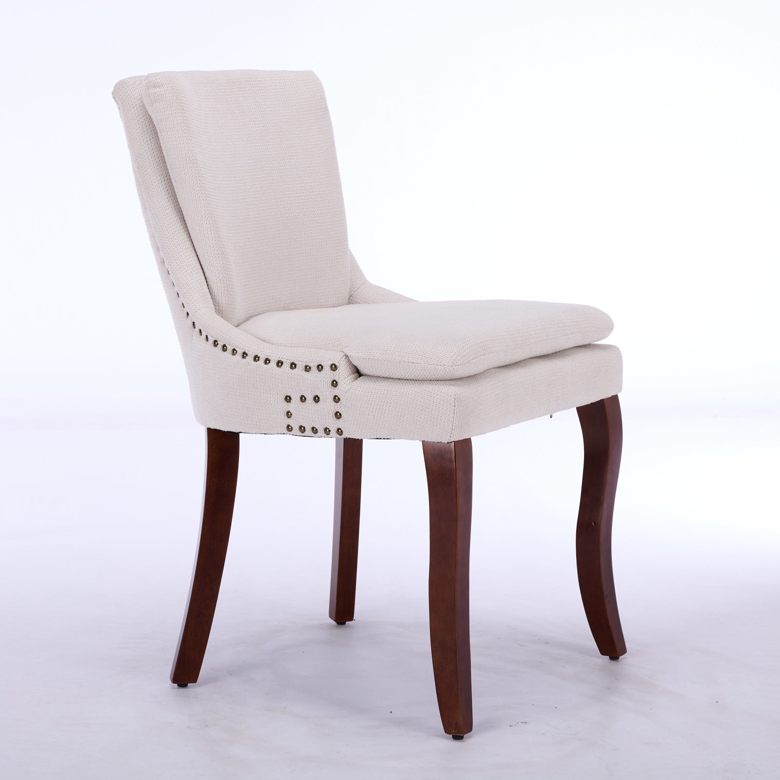 ChenilleUpholstered Dining Chairs with Curved Solid Wood Legs, Set of 2