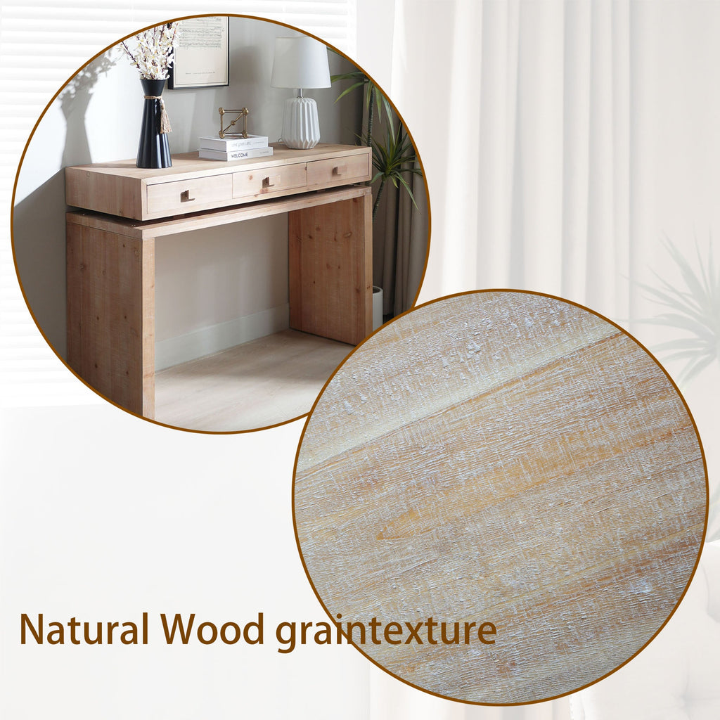 Rustic Natural & Light Brown Finish Wood Console Table with 3 Drawers